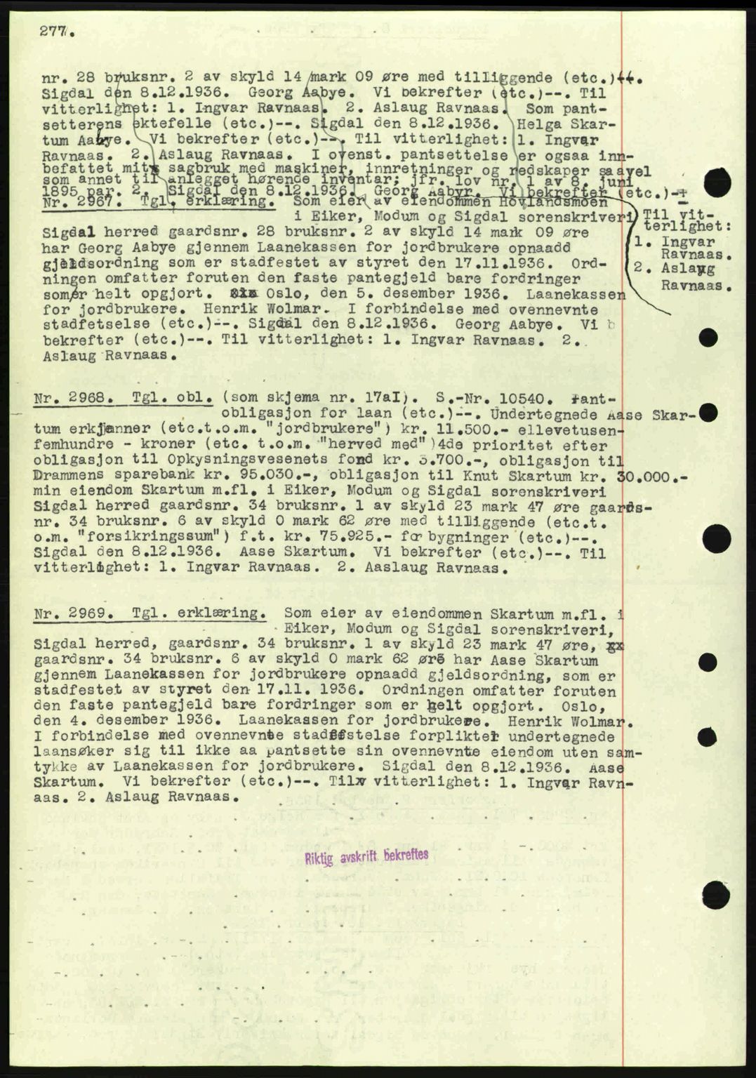 Eiker, Modum og Sigdal sorenskriveri, SAKO/A-123/G/Ga/Gab/L0034: Mortgage book no. A4, 1936-1937, Diary no: : 2968/1936