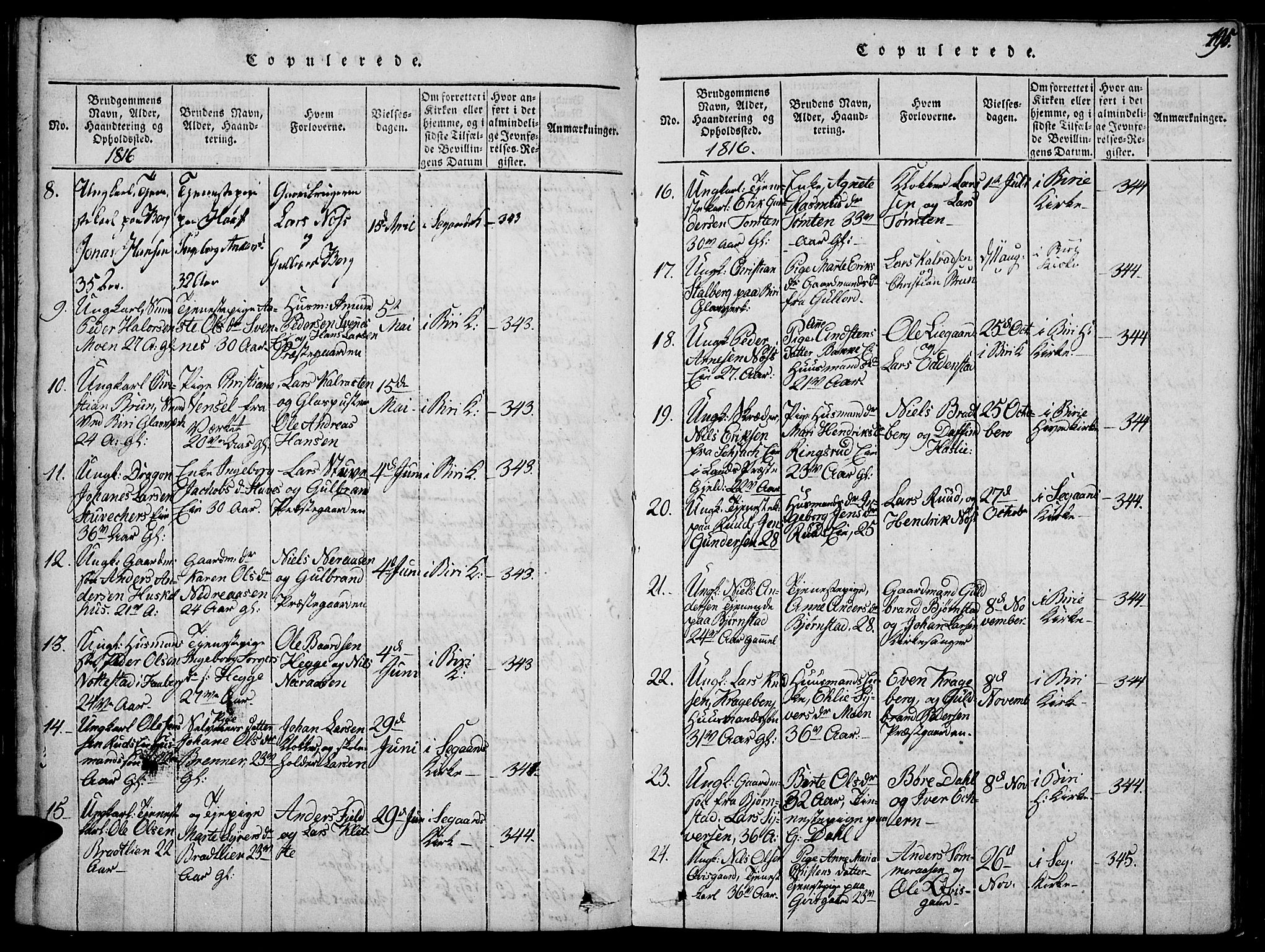 Biri prestekontor, SAH/PREST-096/H/Ha/Haa/L0003: Parish register (official) no. 3, 1814-1828, p. 195