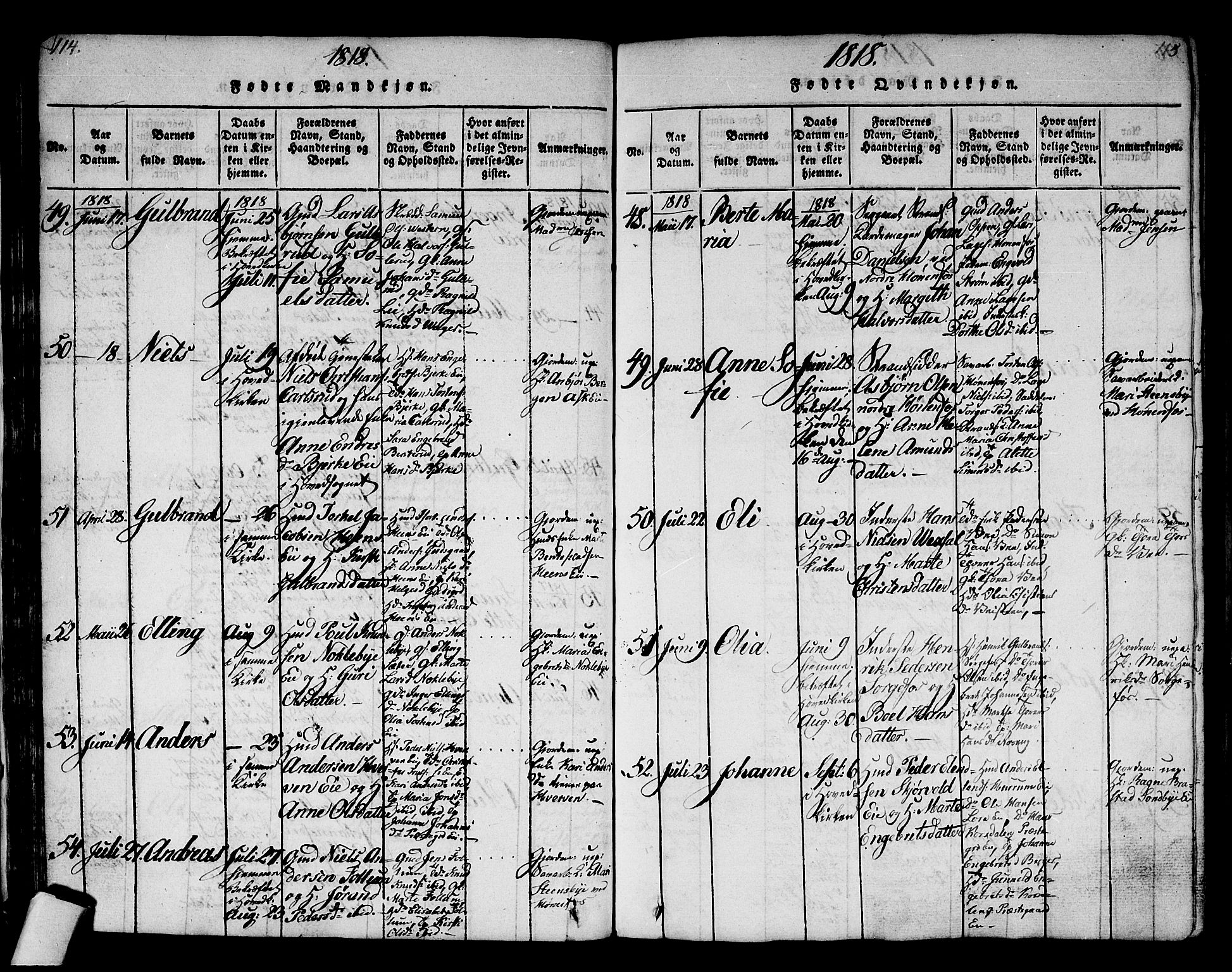 Norderhov kirkebøker, AV/SAKO-A-237/G/Ga/L0002: Parish register (copy) no. I 2, 1814-1867, p. 114-115