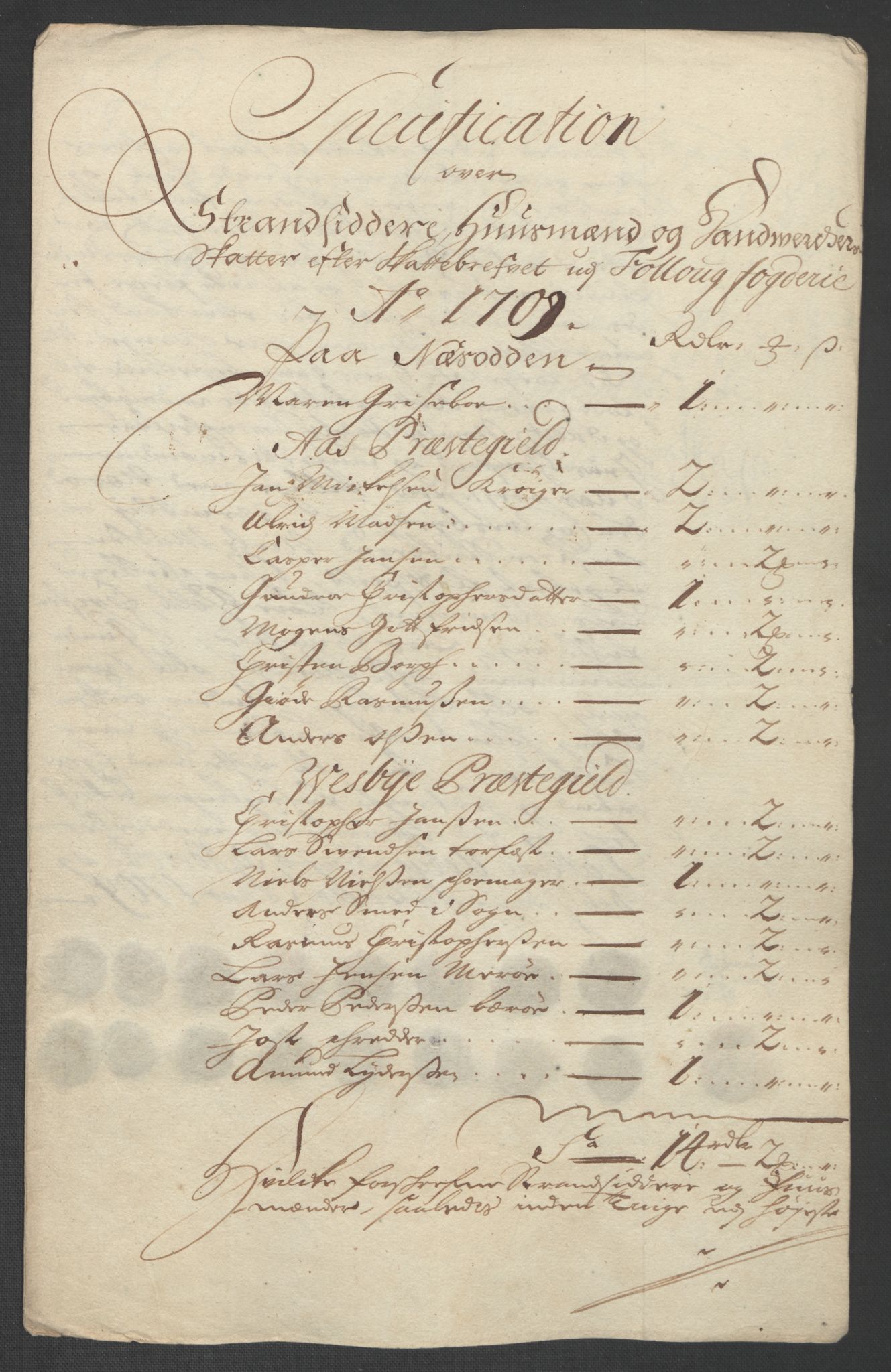 Rentekammeret inntil 1814, Reviderte regnskaper, Fogderegnskap, RA/EA-4092/R10/L0447: Fogderegnskap Aker og Follo, 1707-1709, p. 515