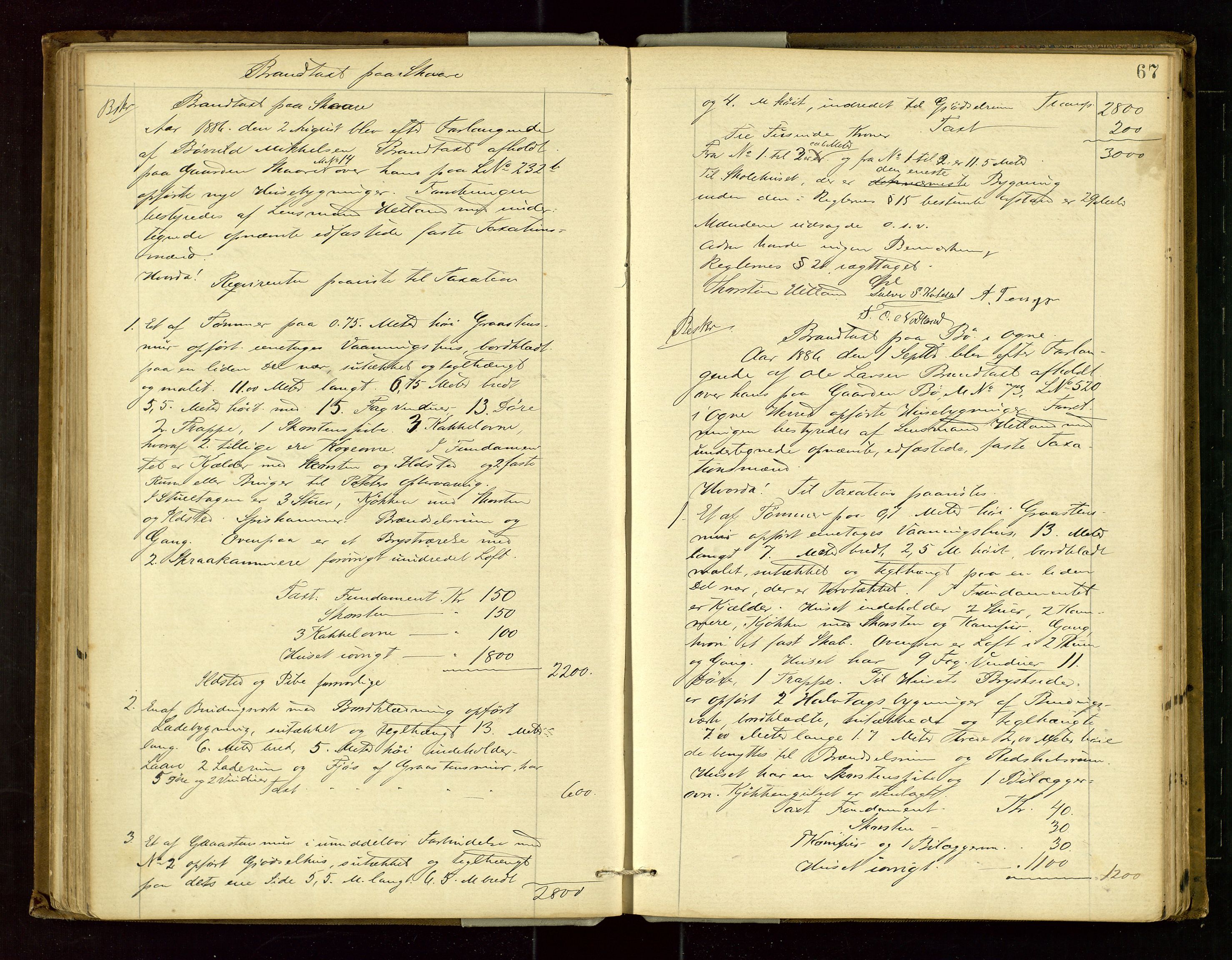 Eigersund lensmannskontor, SAST/A-100171/Goa/L0003: "Brandtaxations-protokol", 1876-1893, p. 66b-67a