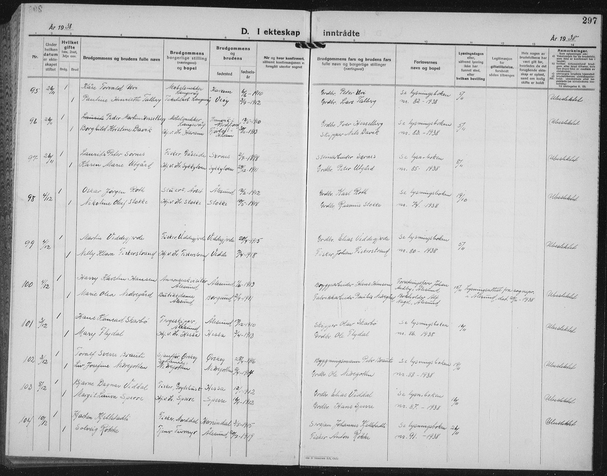 Ministerialprotokoller, klokkerbøker og fødselsregistre - Møre og Romsdal, AV/SAT-A-1454/528/L0436: Parish register (copy) no. 528C17, 1927-1939, p. 297