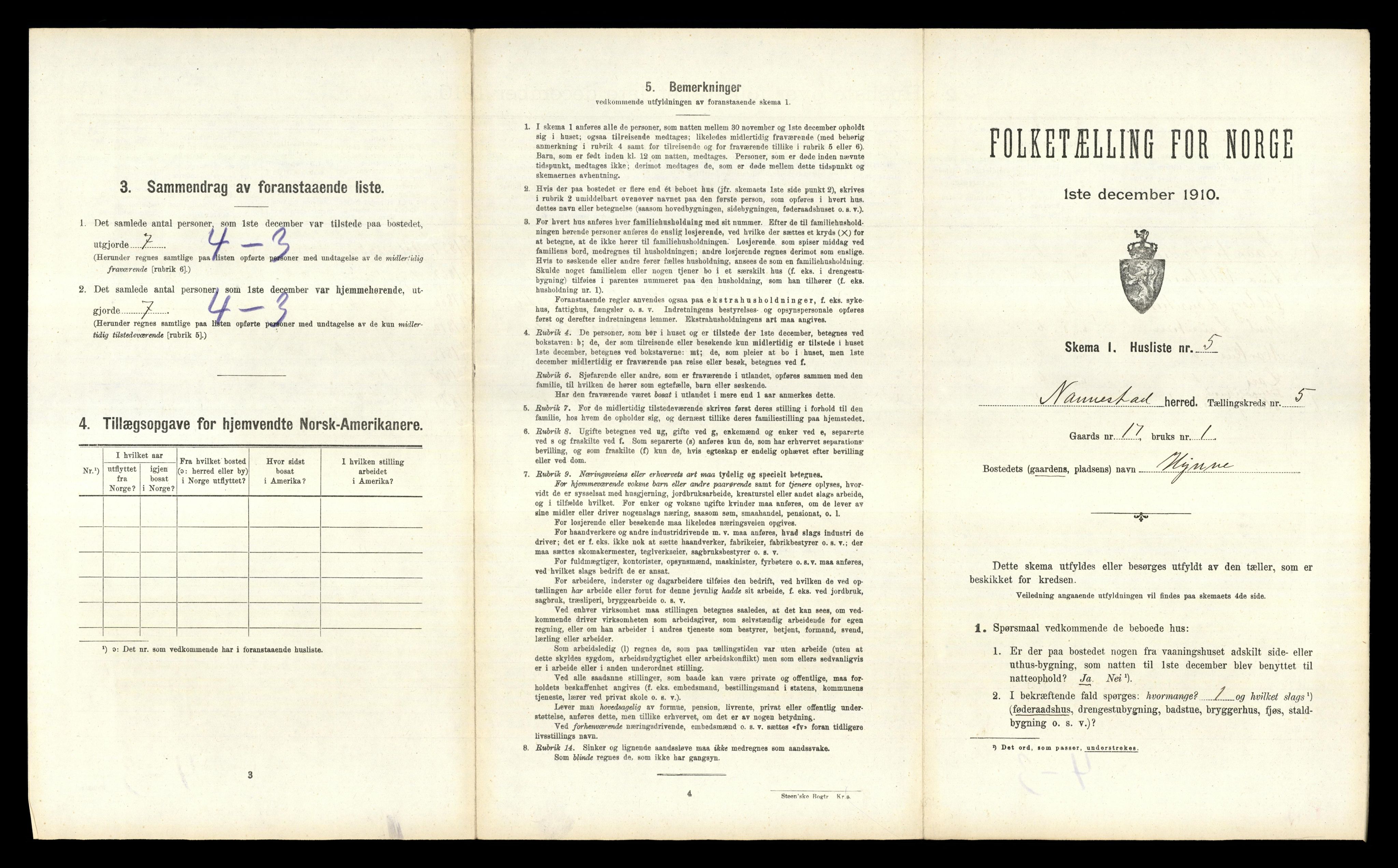 RA, 1910 census for Nannestad, 1910, p. 525