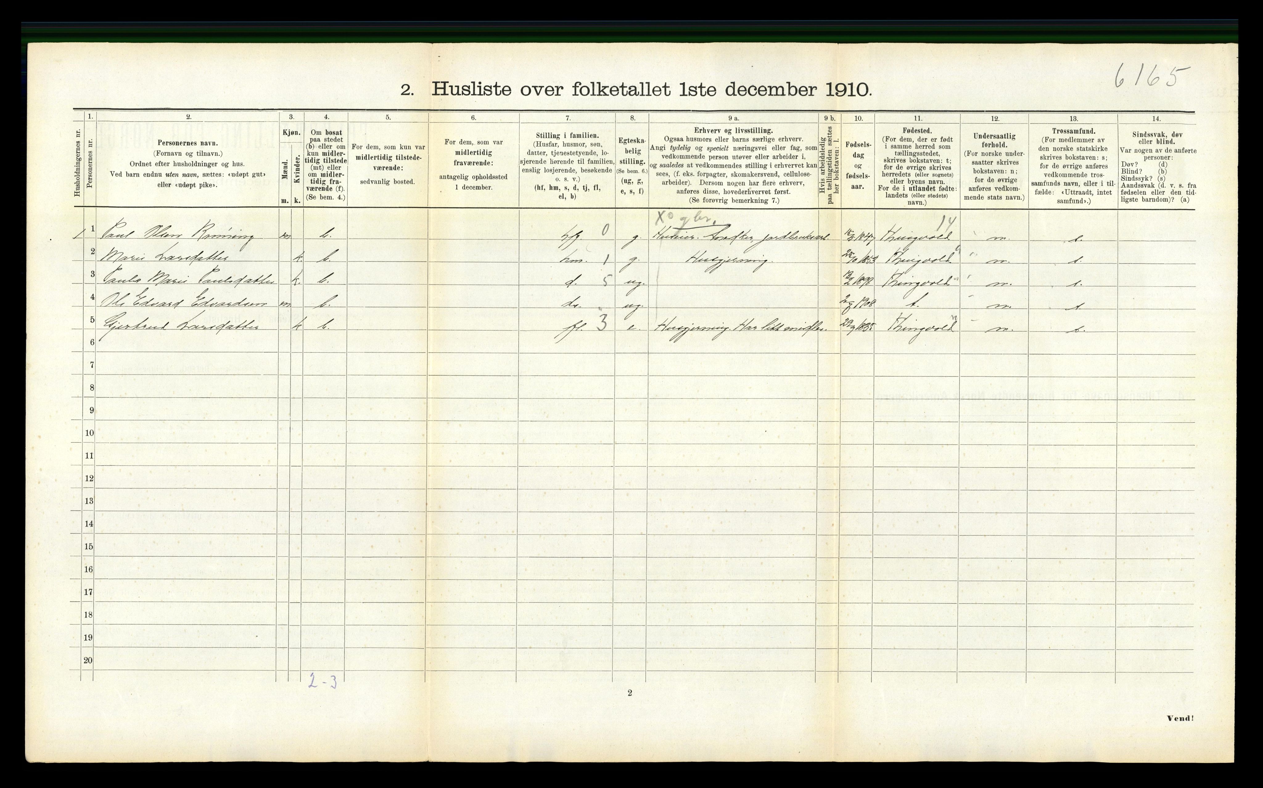 RA, 1910 census for Nesset, 1910, p. 596