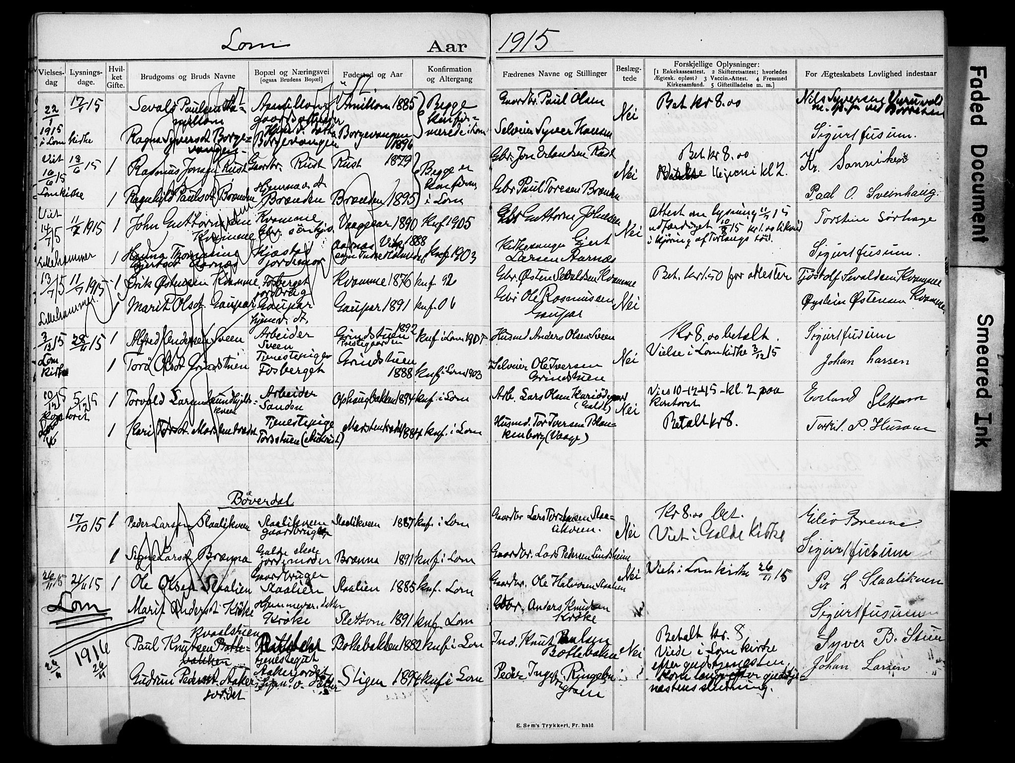 Lom prestekontor, AV/SAH-PREST-070/I/Ie/L0001/0001: Banns register no. 1, 1904-1922