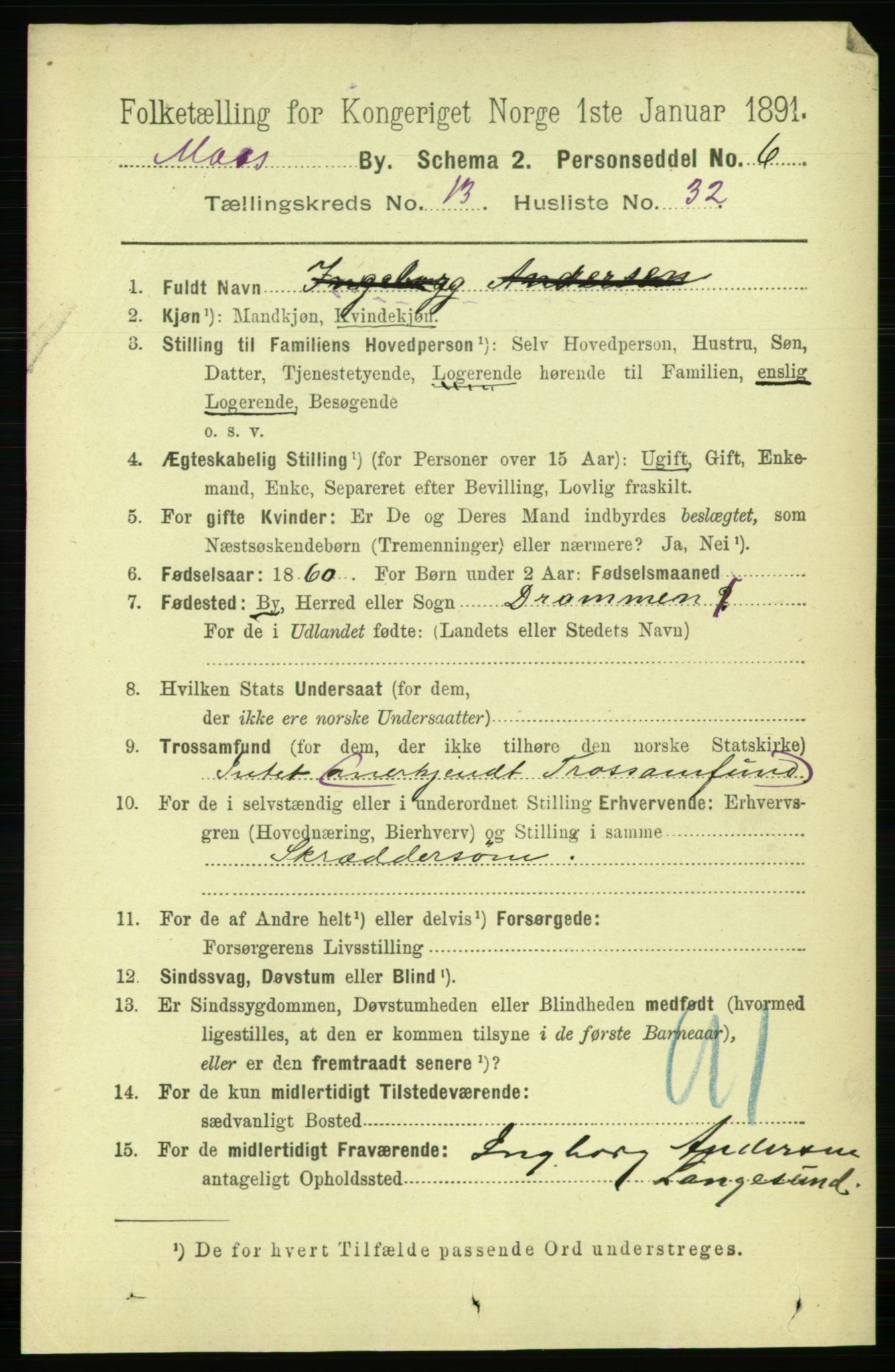 RA, 1891 census for 0104 Moss, 1891, p. 7016