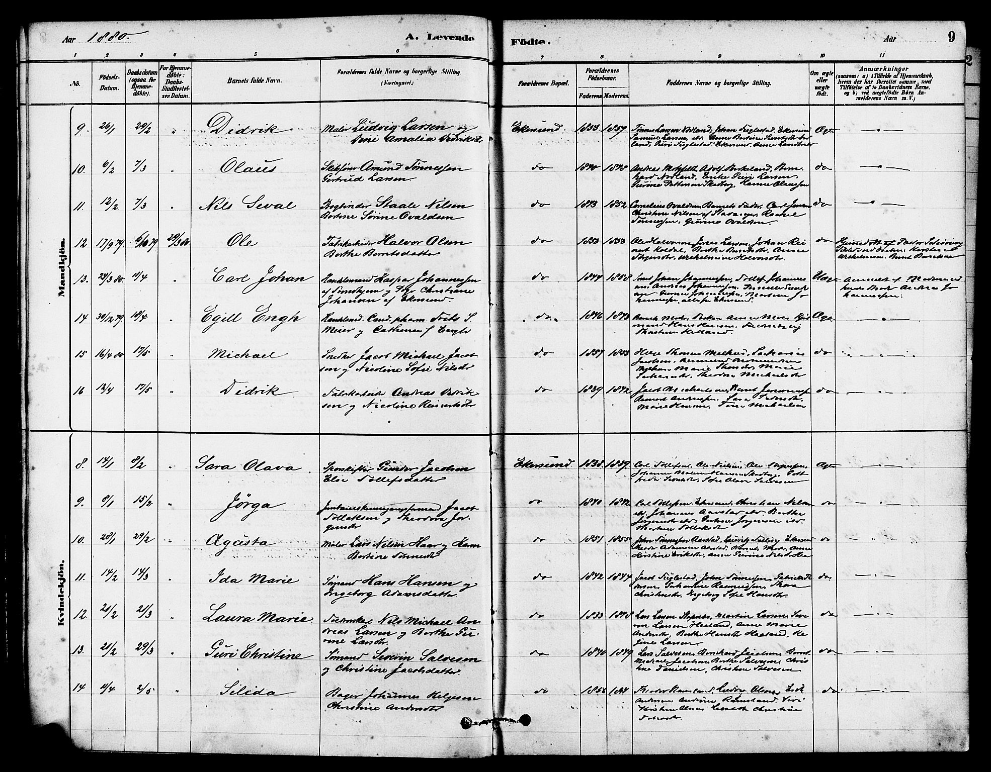 Eigersund sokneprestkontor, AV/SAST-A-101807/S08/L0015: Parish register (official) no. A 15, 1879-1892, p. 9