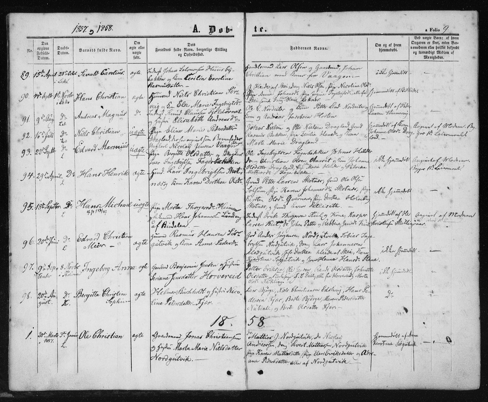Ministerialprotokoller, klokkerbøker og fødselsregistre - Nord-Trøndelag, SAT/A-1458/780/L0641: Parish register (official) no. 780A06, 1857-1874, p. 9