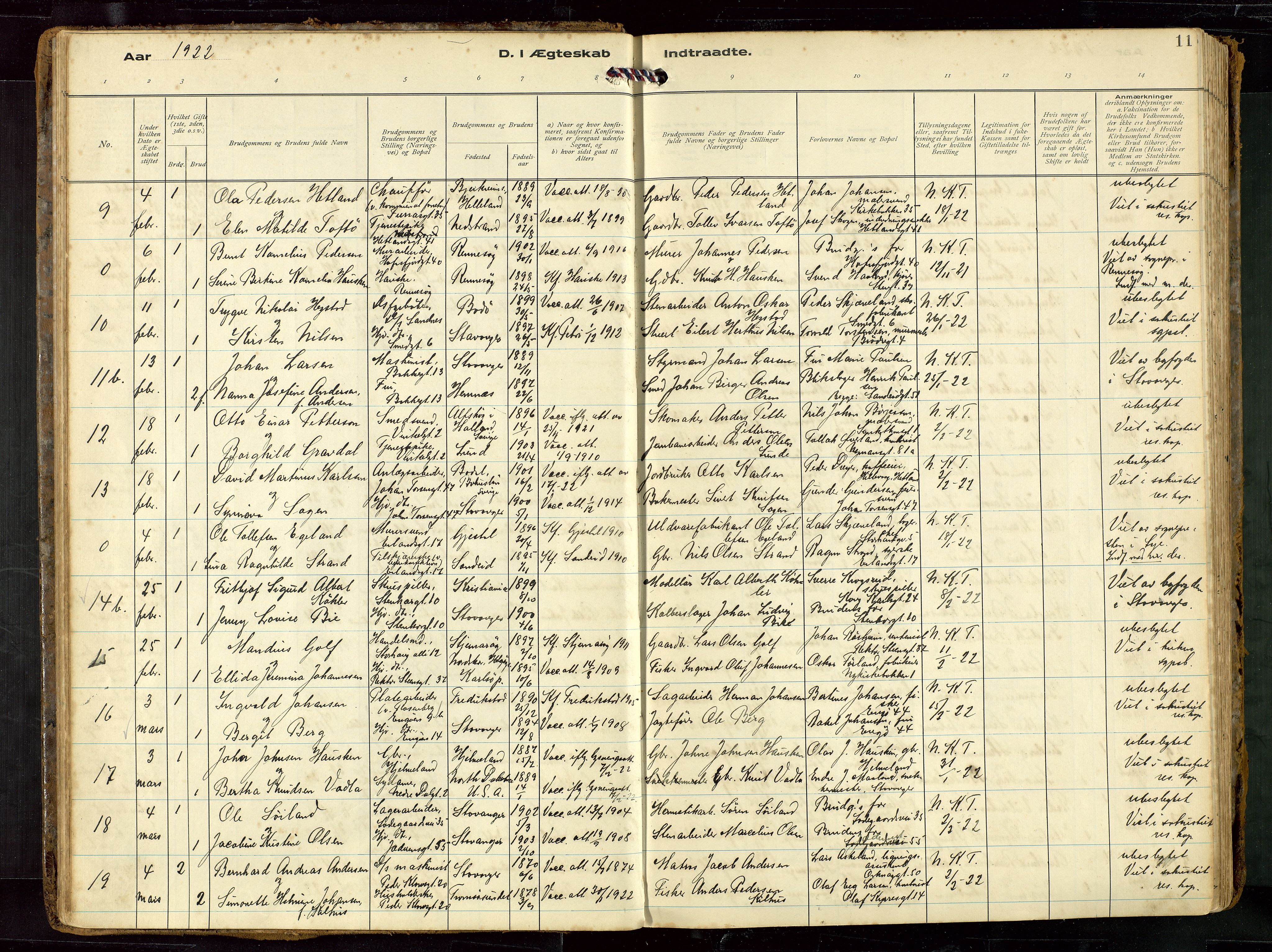 St. Petri sokneprestkontor, AV/SAST-A-101813/002/D/L0002: Parish register (official) no. A 27, 1921-1942, p. 11