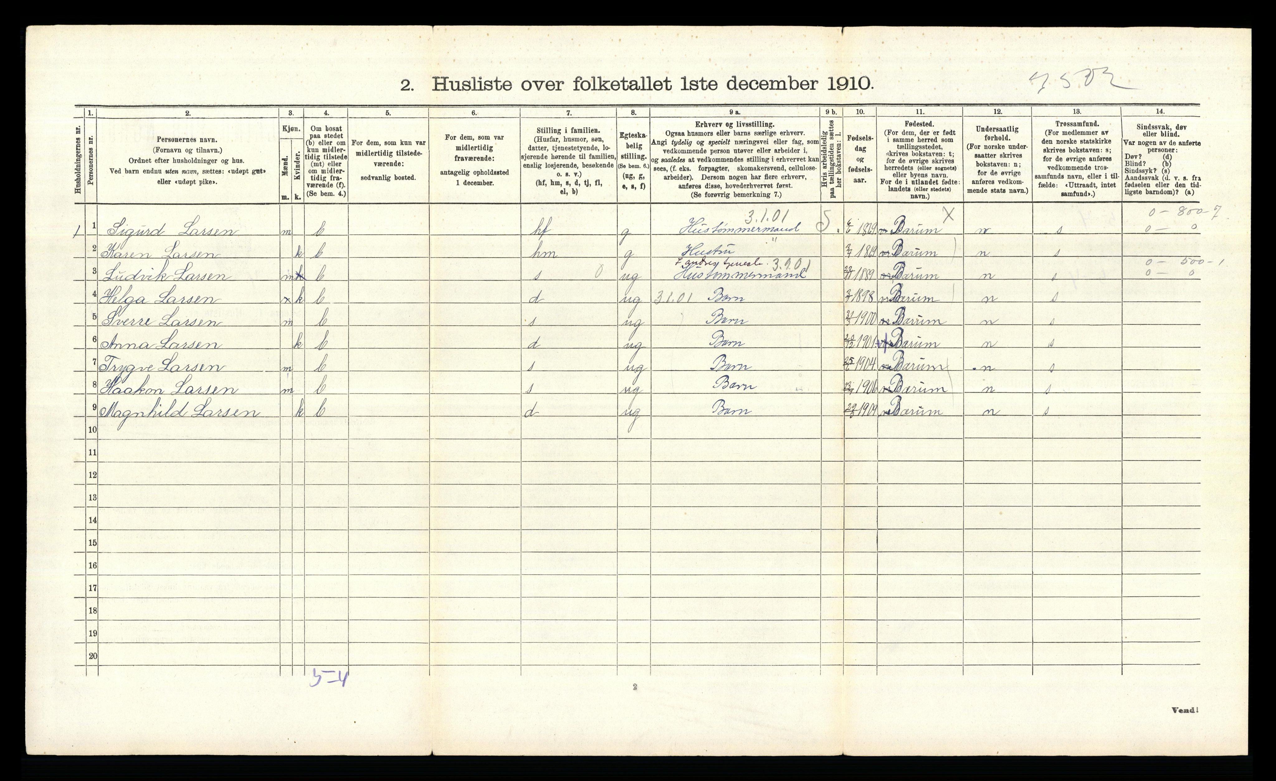 RA, 1910 census for Bærum, 1910, p. 956