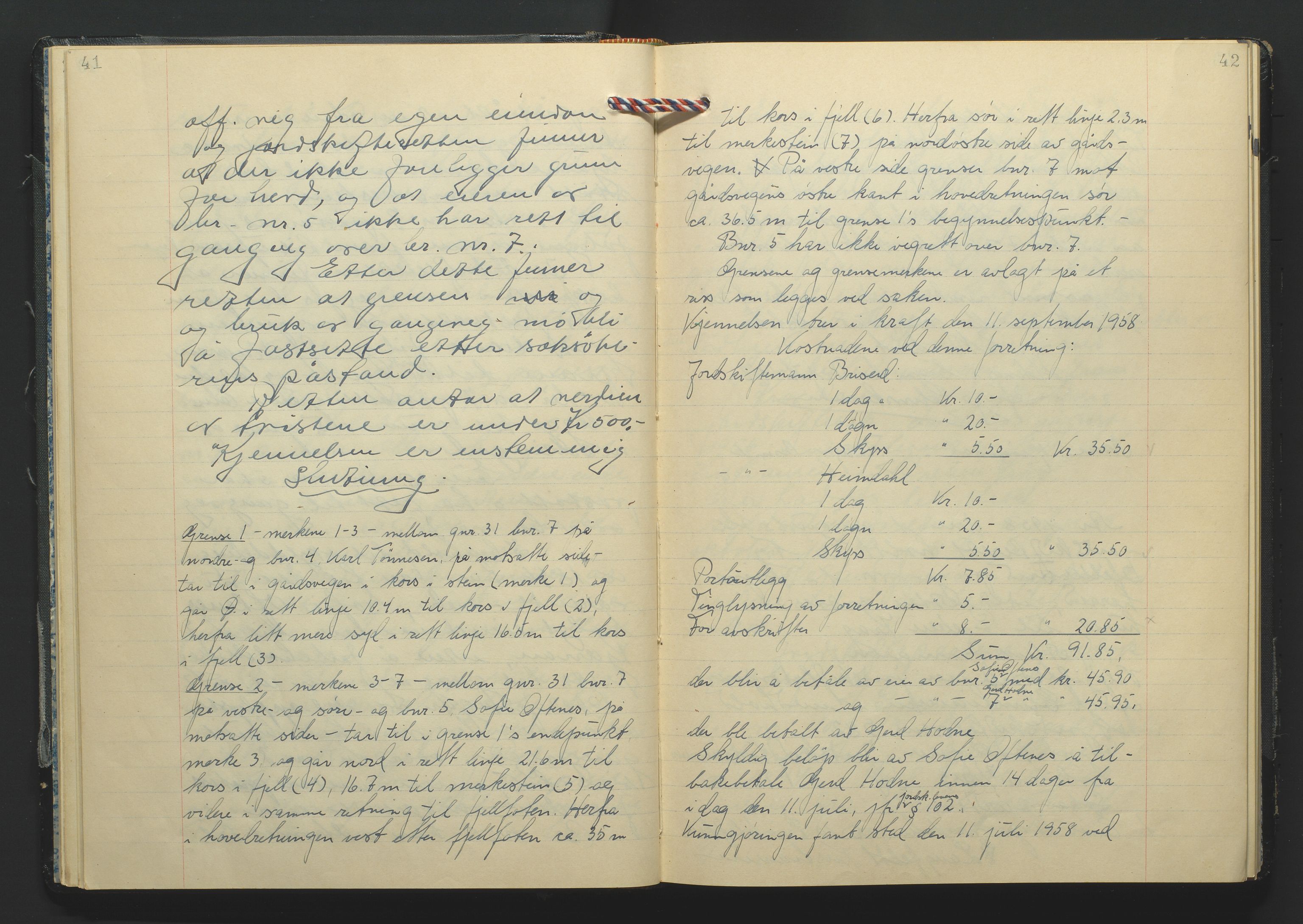 Marnar jordskifterett, AV/SAK-1541-0006/F/Fa/L0007: Jordskifterettsbok Kristiansand domssokn (Kr7), 1958-1978, p. 41-42