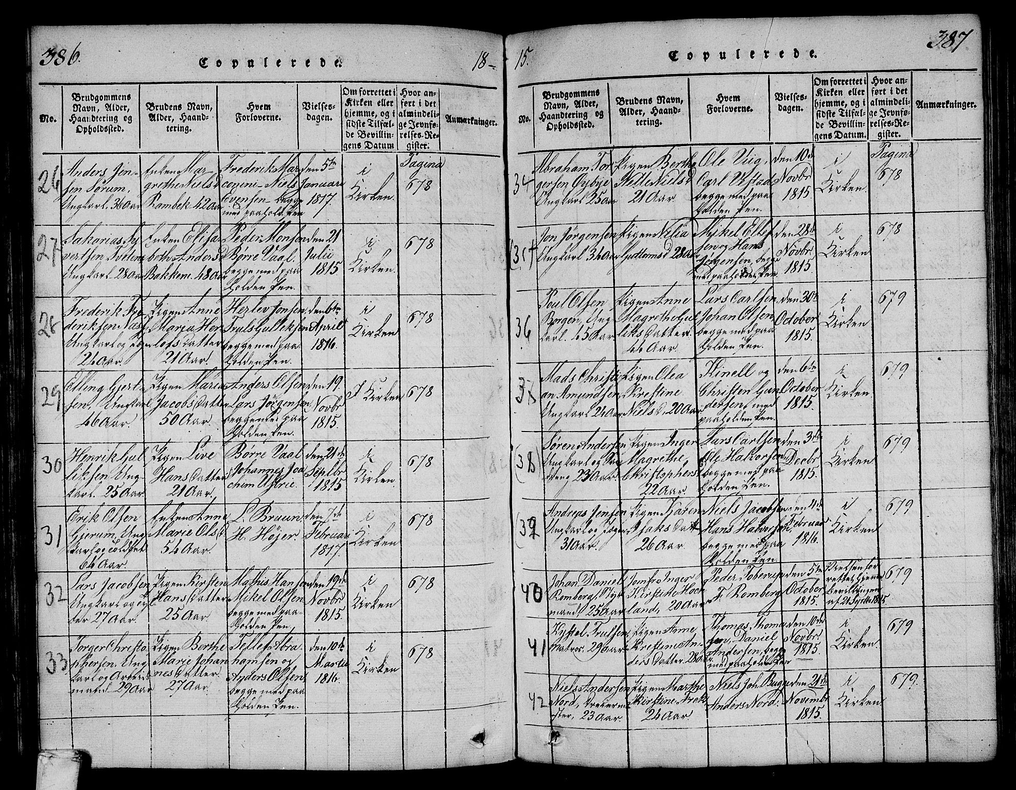 Larvik kirkebøker, AV/SAKO-A-352/F/Fa/L0001: Parish register (official) no. I 1, 1814-1825, p. 386-387