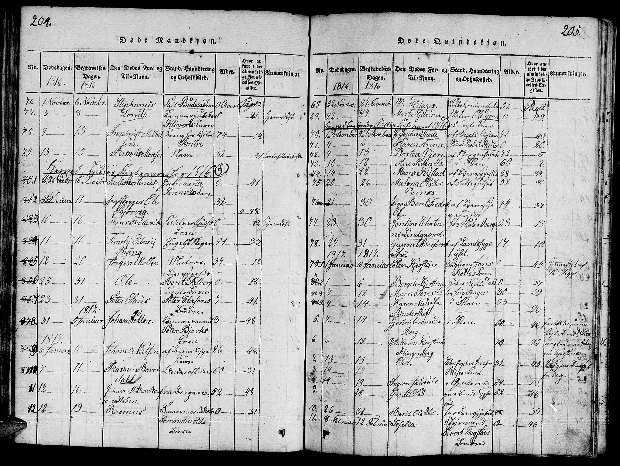Ministerialprotokoller, klokkerbøker og fødselsregistre - Sør-Trøndelag, AV/SAT-A-1456/601/L0043: Parish register (official) no. 601A11, 1815-1821, p. 204-205