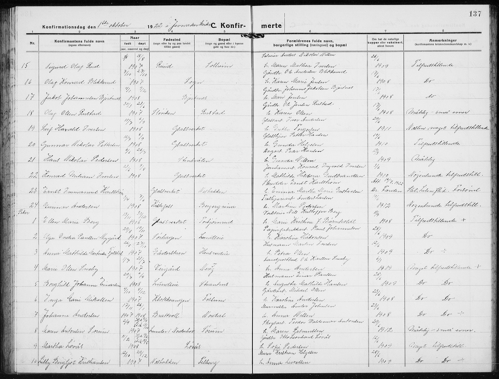Jevnaker prestekontor, SAH/PREST-116/H/Ha/Hab/L0005: Parish register (copy) no. 5, 1919-1934, p. 137