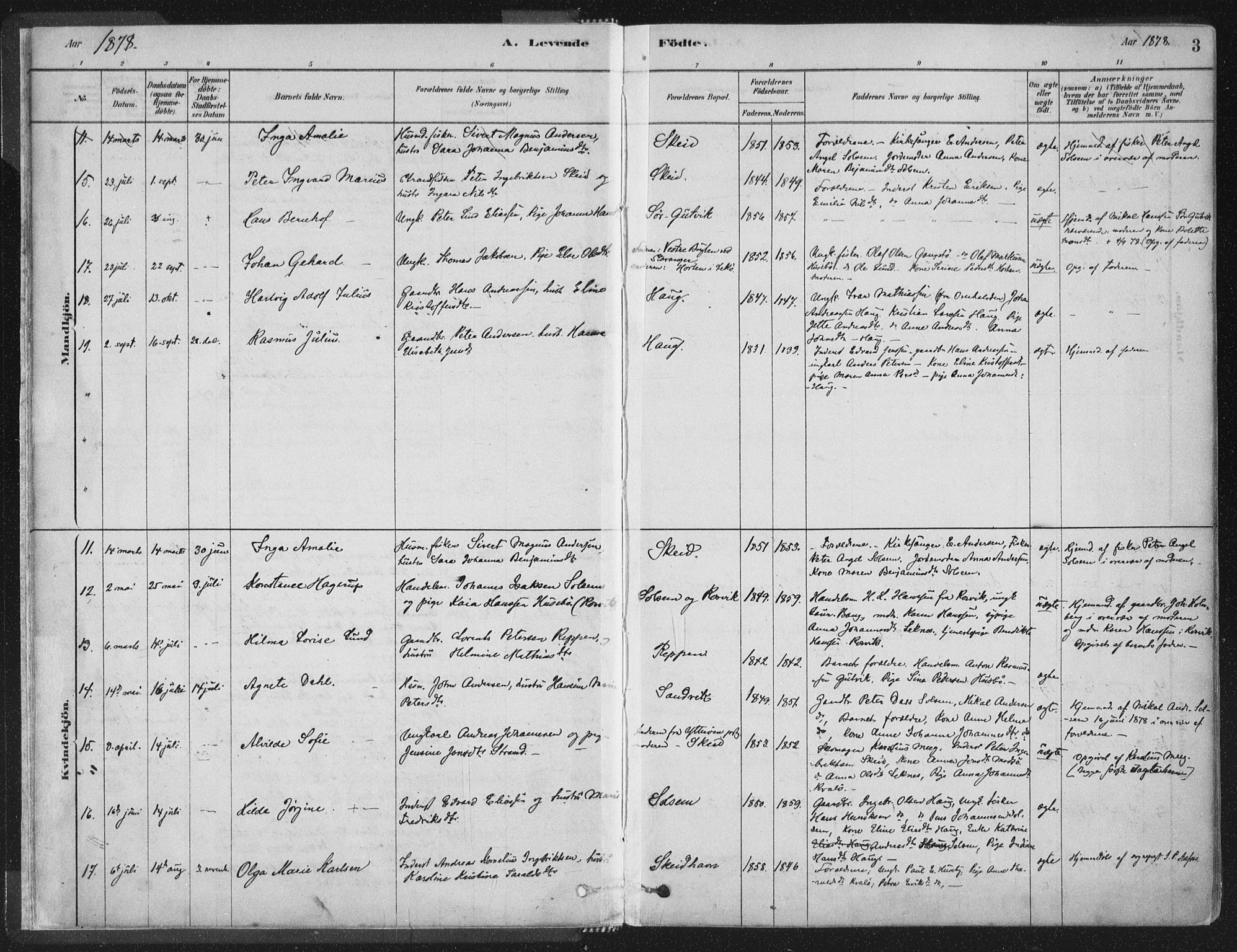 Ministerialprotokoller, klokkerbøker og fødselsregistre - Nord-Trøndelag, SAT/A-1458/788/L0697: Parish register (official) no. 788A04, 1878-1902, p. 3
