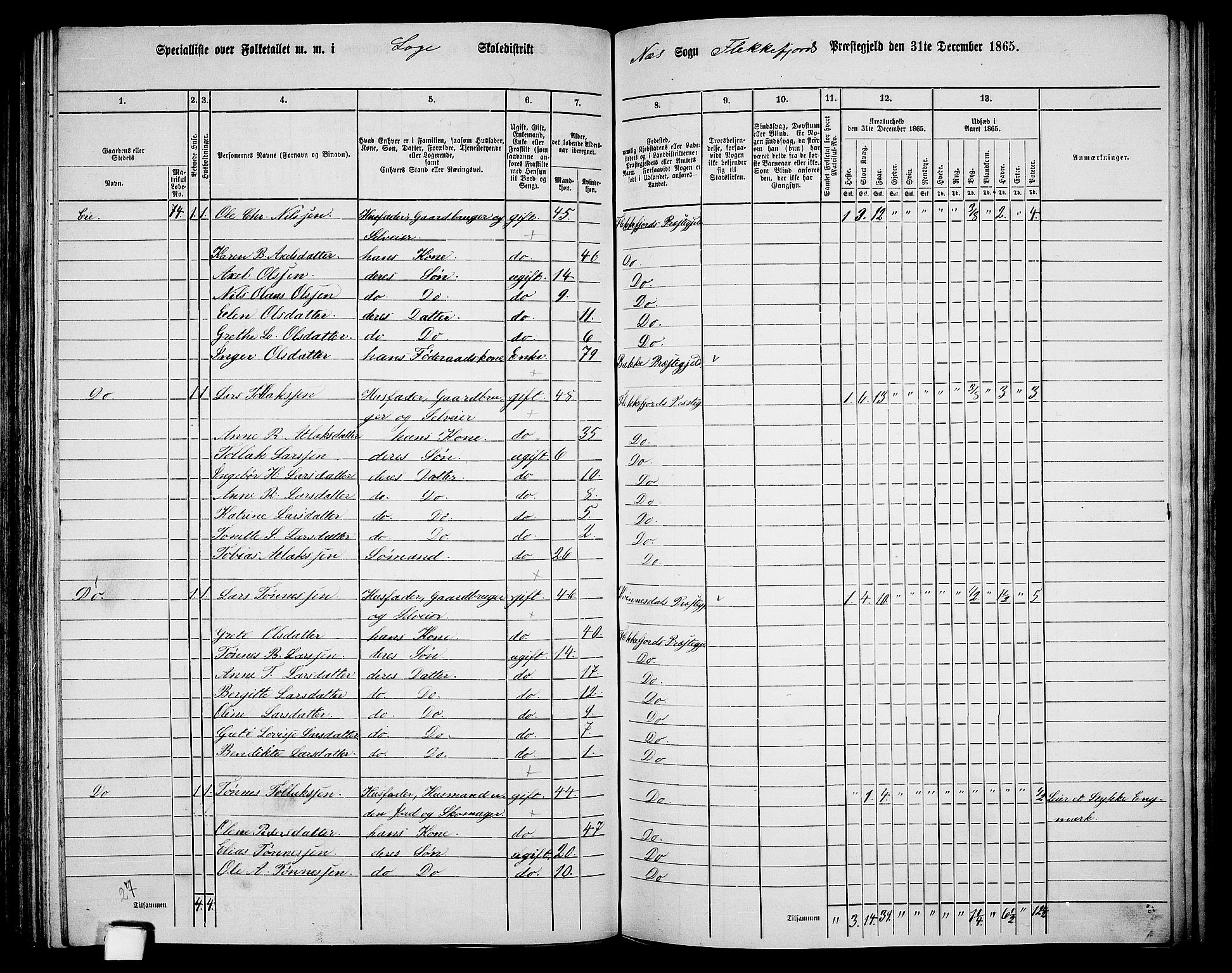 RA, 1865 census for Flekkefjord/Nes og Hidra, 1865, p. 124