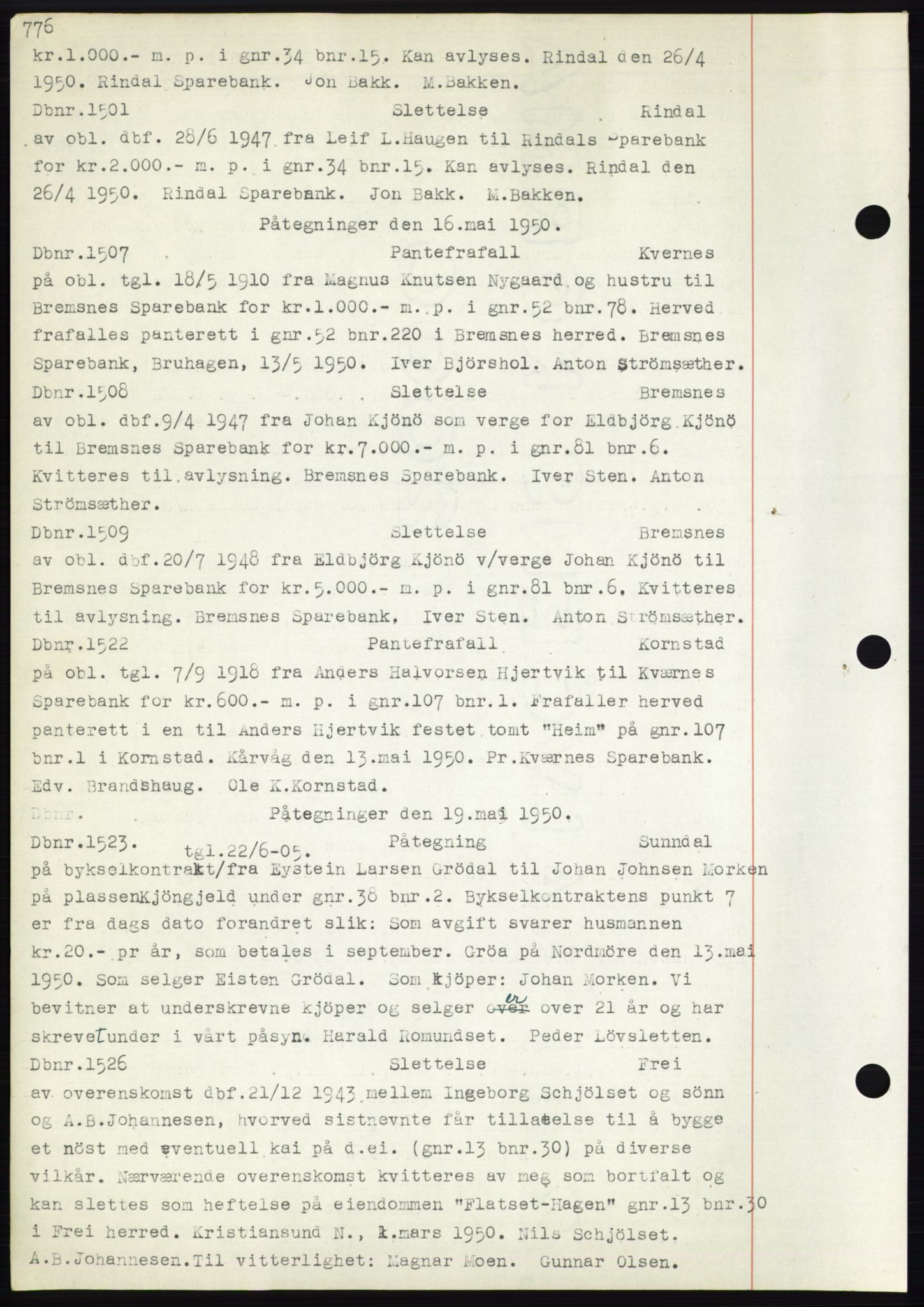 Nordmøre sorenskriveri, SAT/A-4132/1/2/2Ca: Mortgage book no. C82b, 1946-1951, Diary no: : 1501/1950