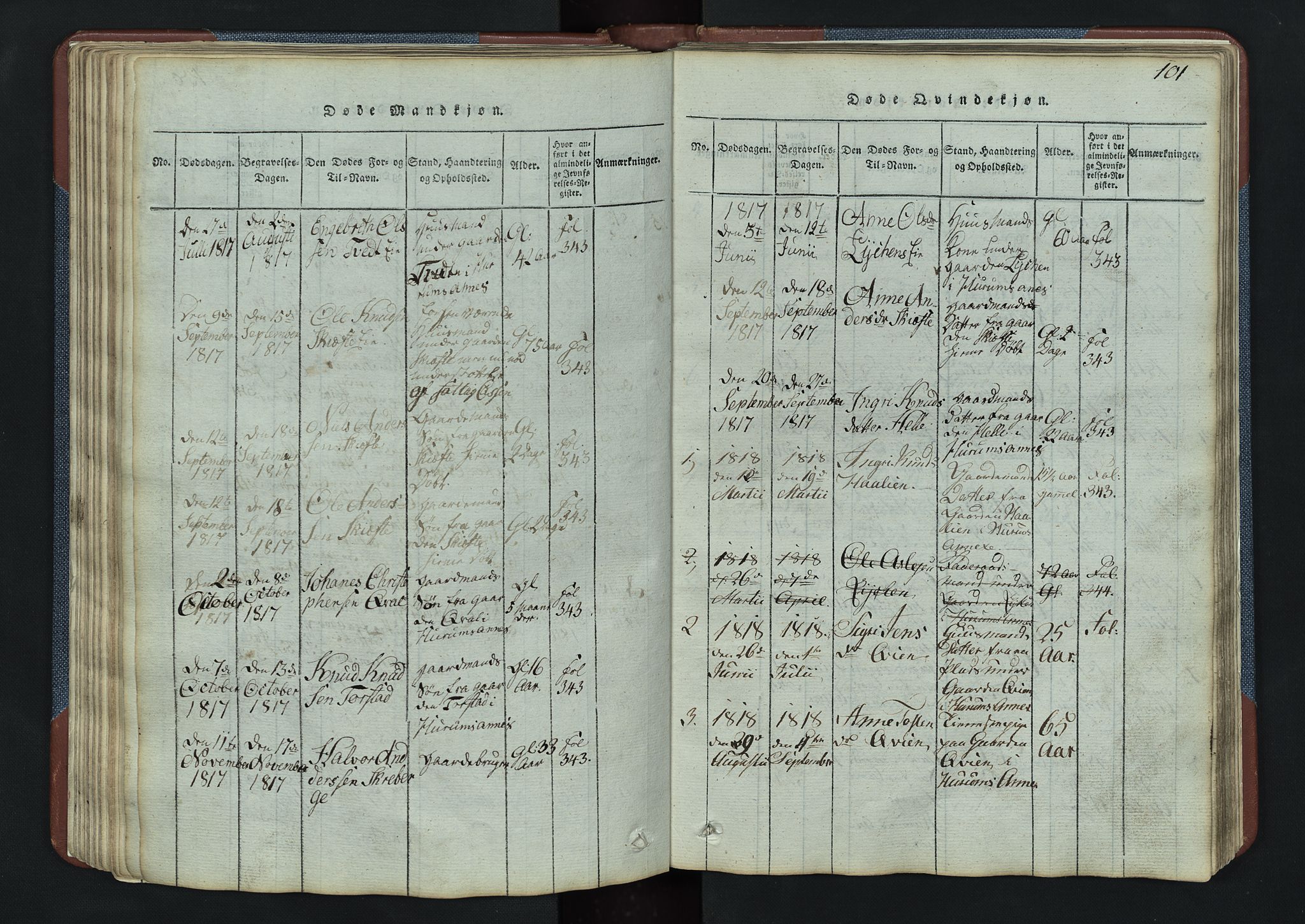Vang prestekontor, Valdres, SAH/PREST-140/H/Hb/L0003: Parish register (copy) no. 3, 1814-1892, p. 101