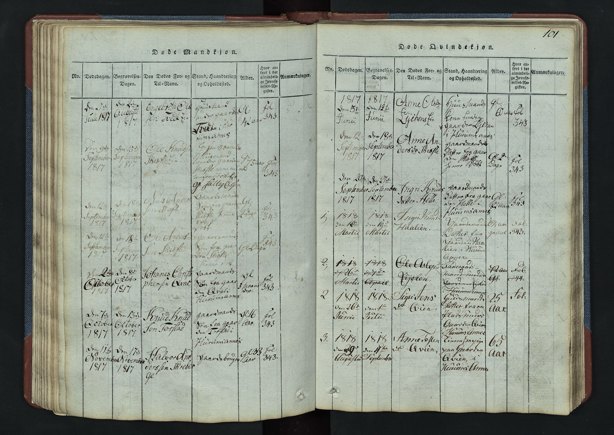 Vang prestekontor, Valdres, AV/SAH-PREST-140/H/Hb/L0003: Parish register (copy) no. 3, 1814-1892, p. 101