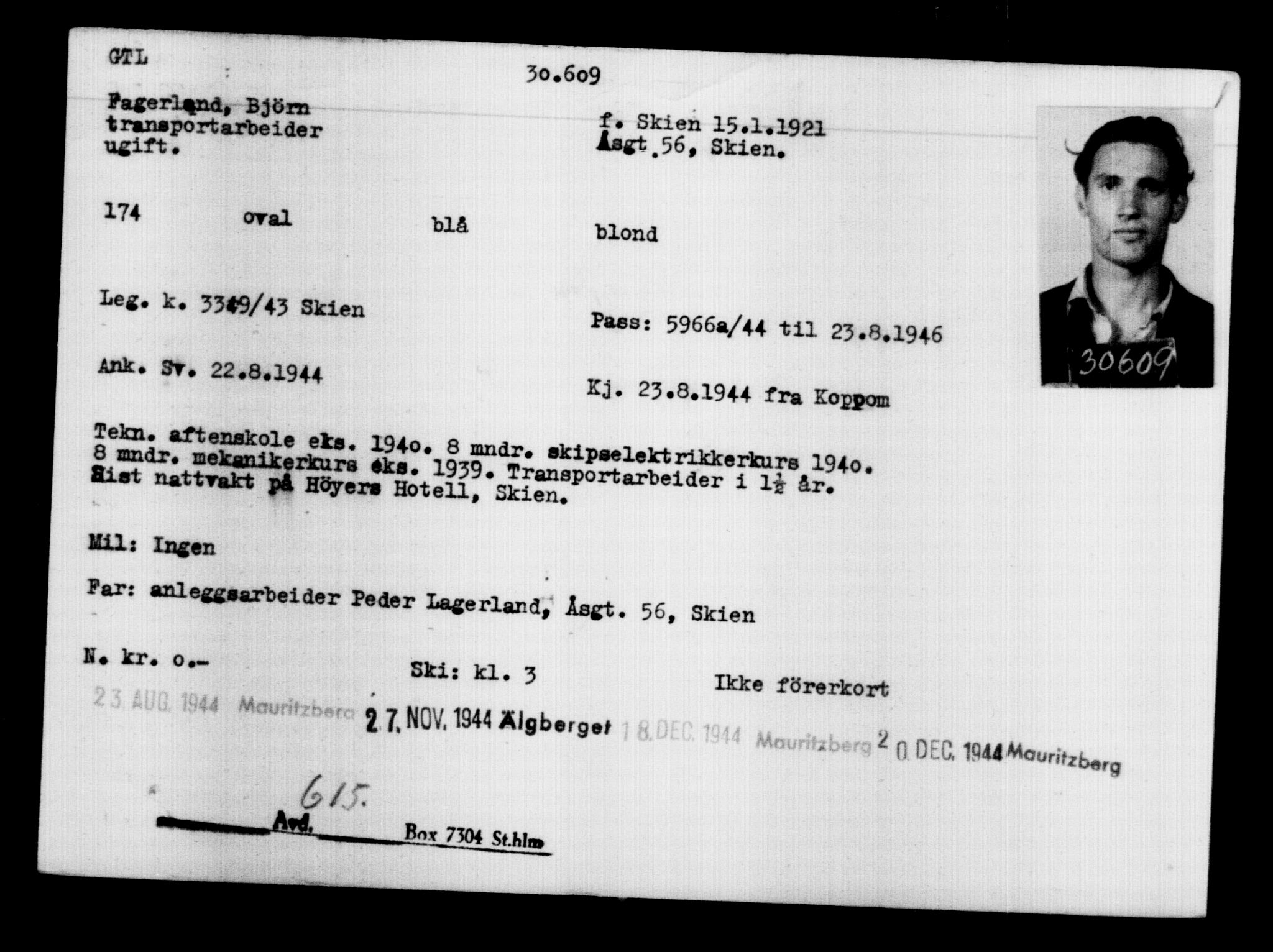 Utenriksstasjonene, Legasjonen i Stockholm, Flyktningkontoret, AV/RA-S-6753/V/Va/L0012: Kjesäterkartoteket, flyktninger med registreringsnr. 28300-31566, 1940-1945, p. 2518
