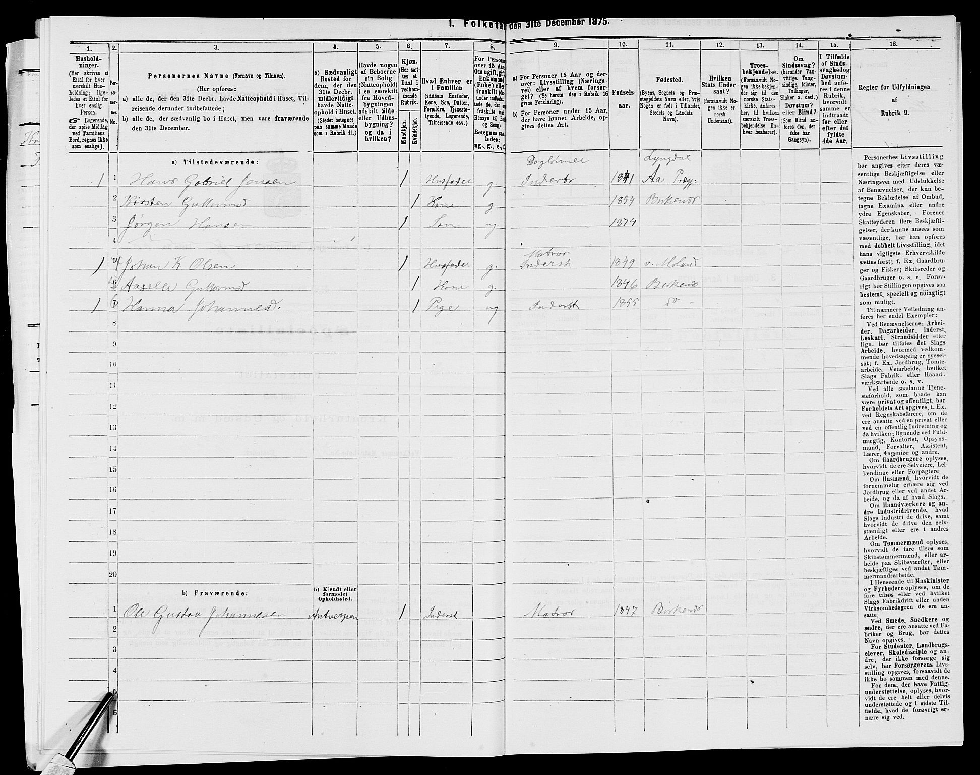 SAK, 1875 census for 1013P Tveit, 1875, p. 760