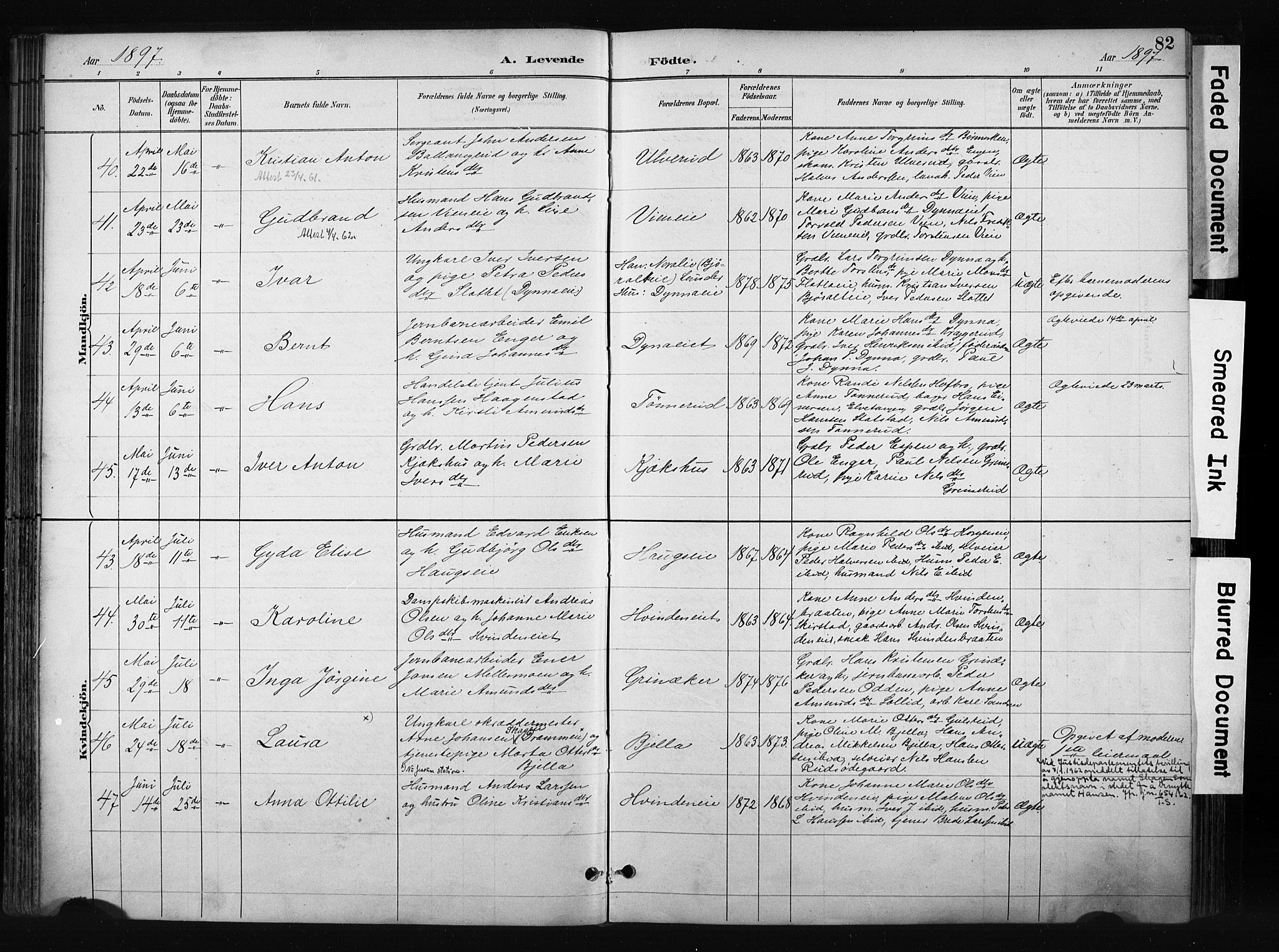 Gran prestekontor, SAH/PREST-112/H/Ha/Haa/L0017: Parish register (official) no. 17, 1889-1897, p. 82