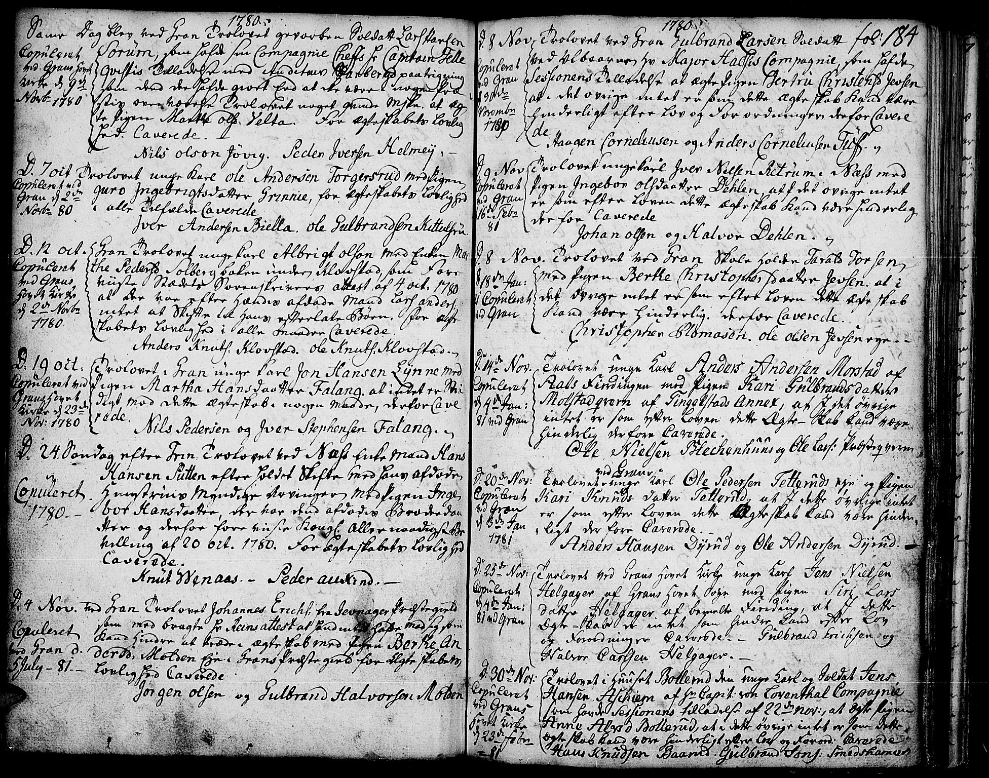 Gran prestekontor, SAH/PREST-112/H/Ha/Haa/L0005: Parish register (official) no. 5, 1776-1788, p. 184
