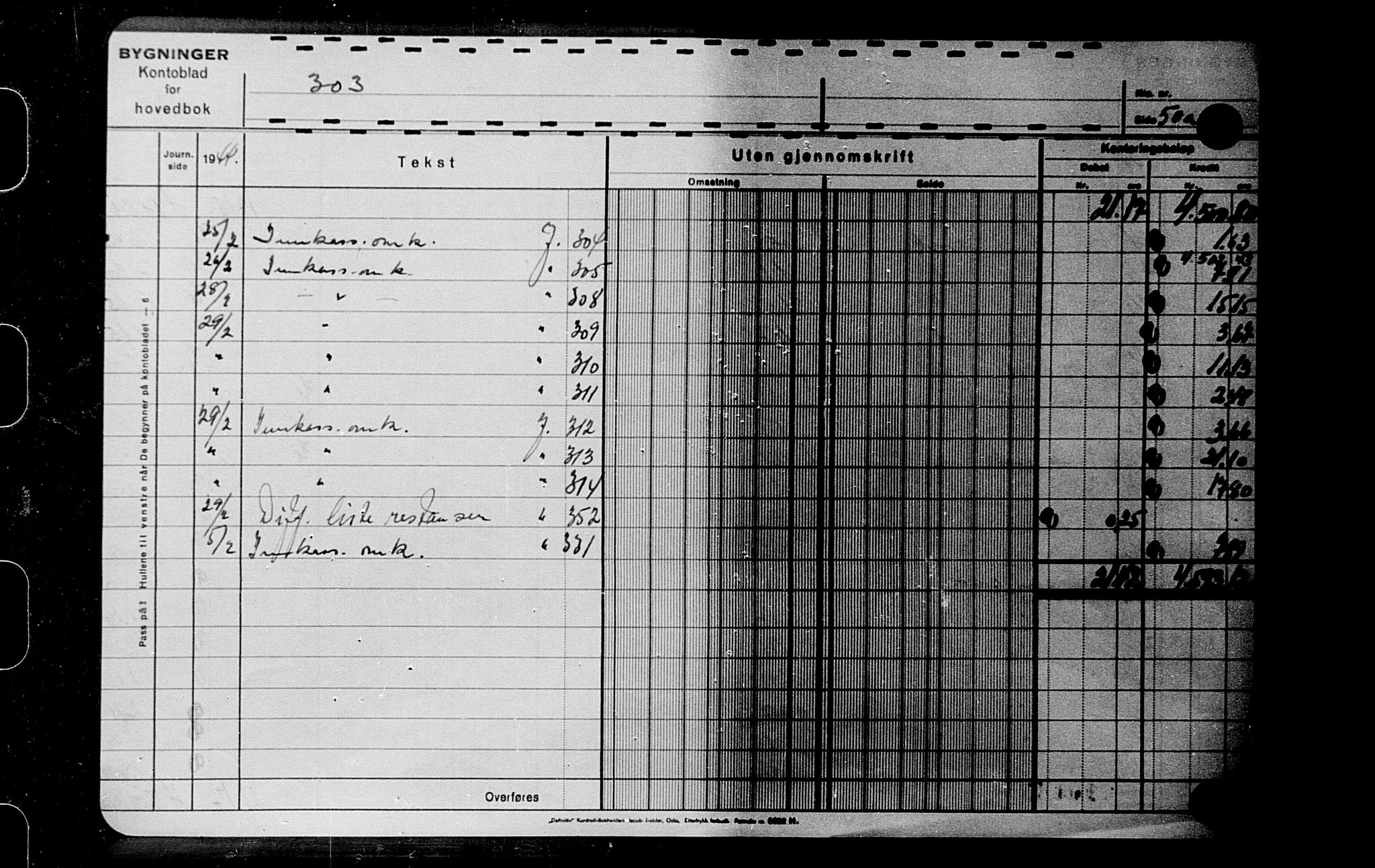 Krigsskadetrygdene for bygninger og løsøre, RA/S-1548/V/L0047: Kontokort. Bygninger. negativ, 1940-1945, p. 1