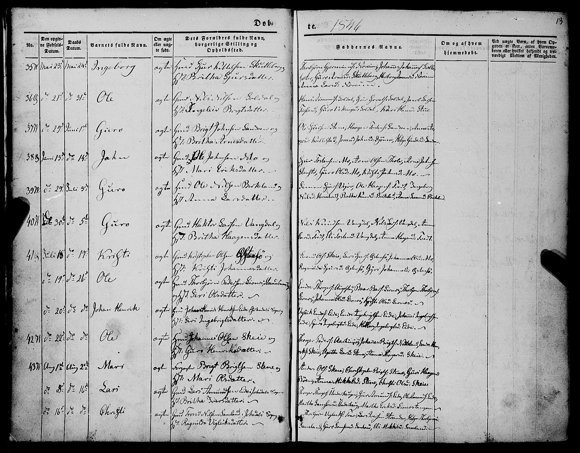 Kvam sokneprestembete, AV/SAB-A-76201/H/Haa: Parish register (official) no. A 8, 1844-1863, p. 13