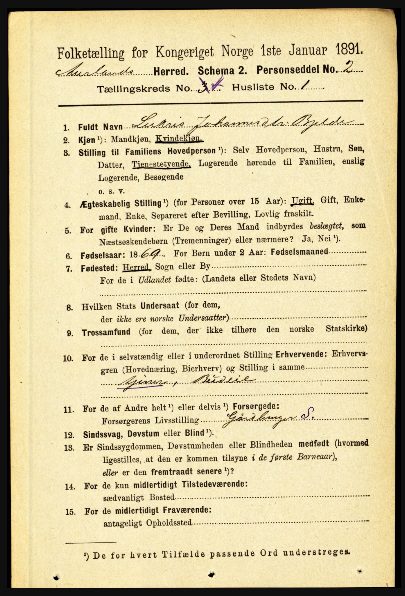 RA, 1891 census for 1421 Aurland, 1891, p. 1359