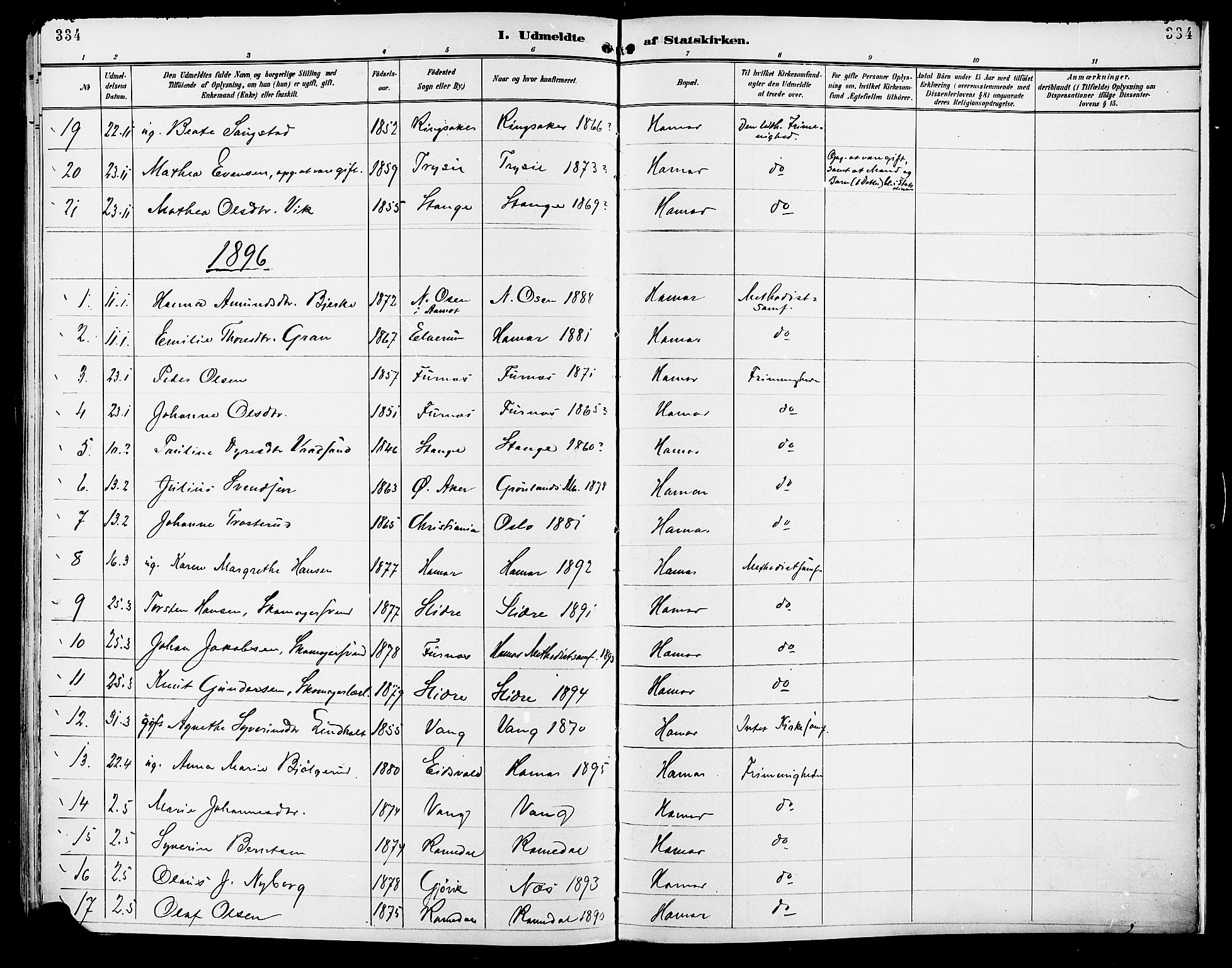 Vang prestekontor, Hedmark, SAH/PREST-008/H/Ha/Haa/L0017: Parish register (official) no. 17, 1890-1899, p. 334