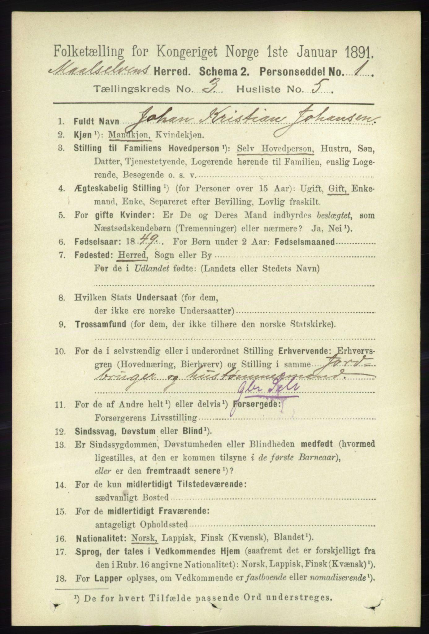 RA, 1891 census for 1924 Målselv, 1891, p. 626