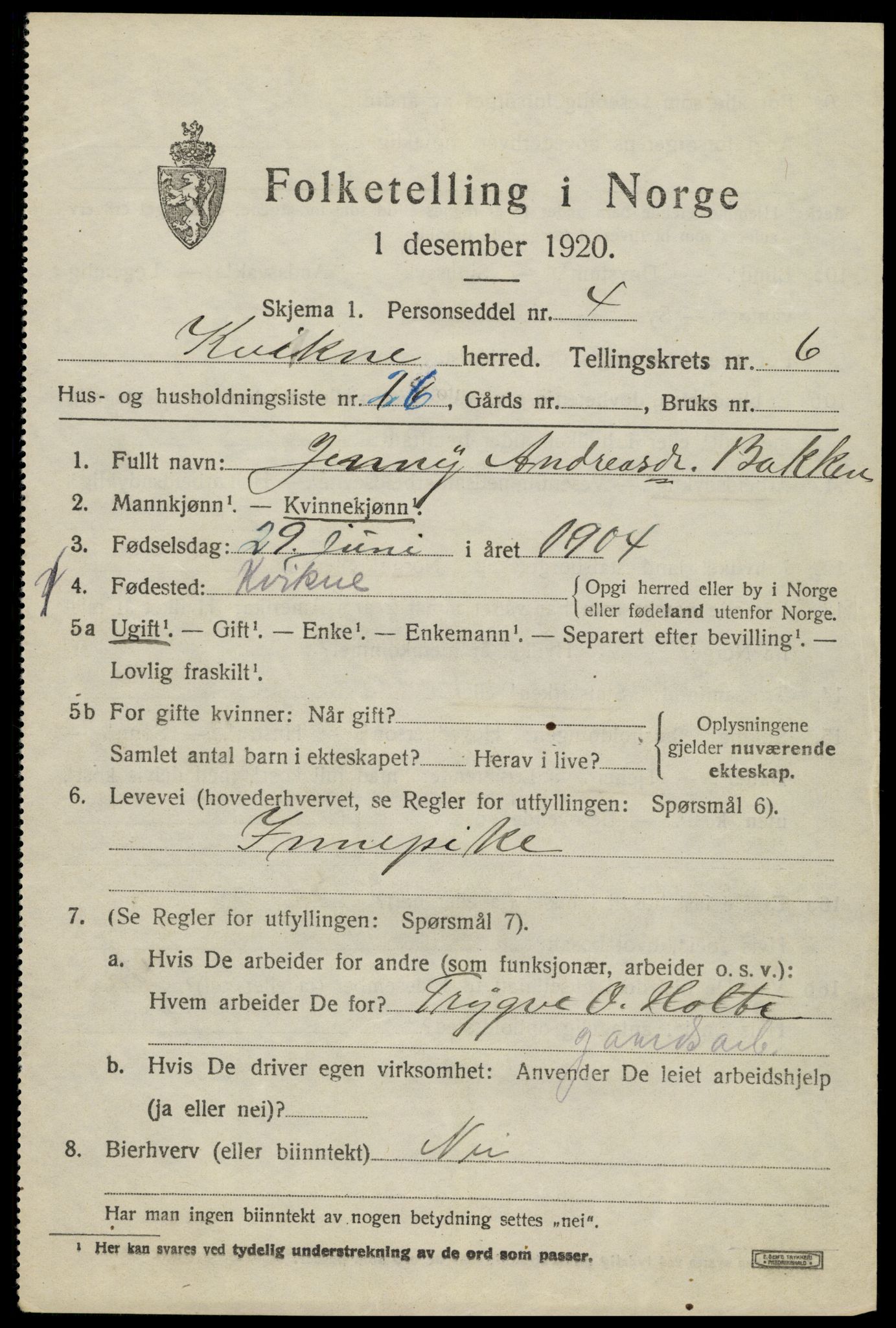 SAH, 1920 census for Kvikne, 1920, p. 2802