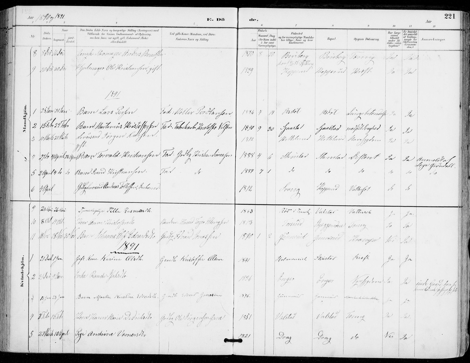 Sylling kirkebøker, SAKO/A-247/F/Fa/L0001: Parish register (official) no. 1, 1883-1910, p. 221