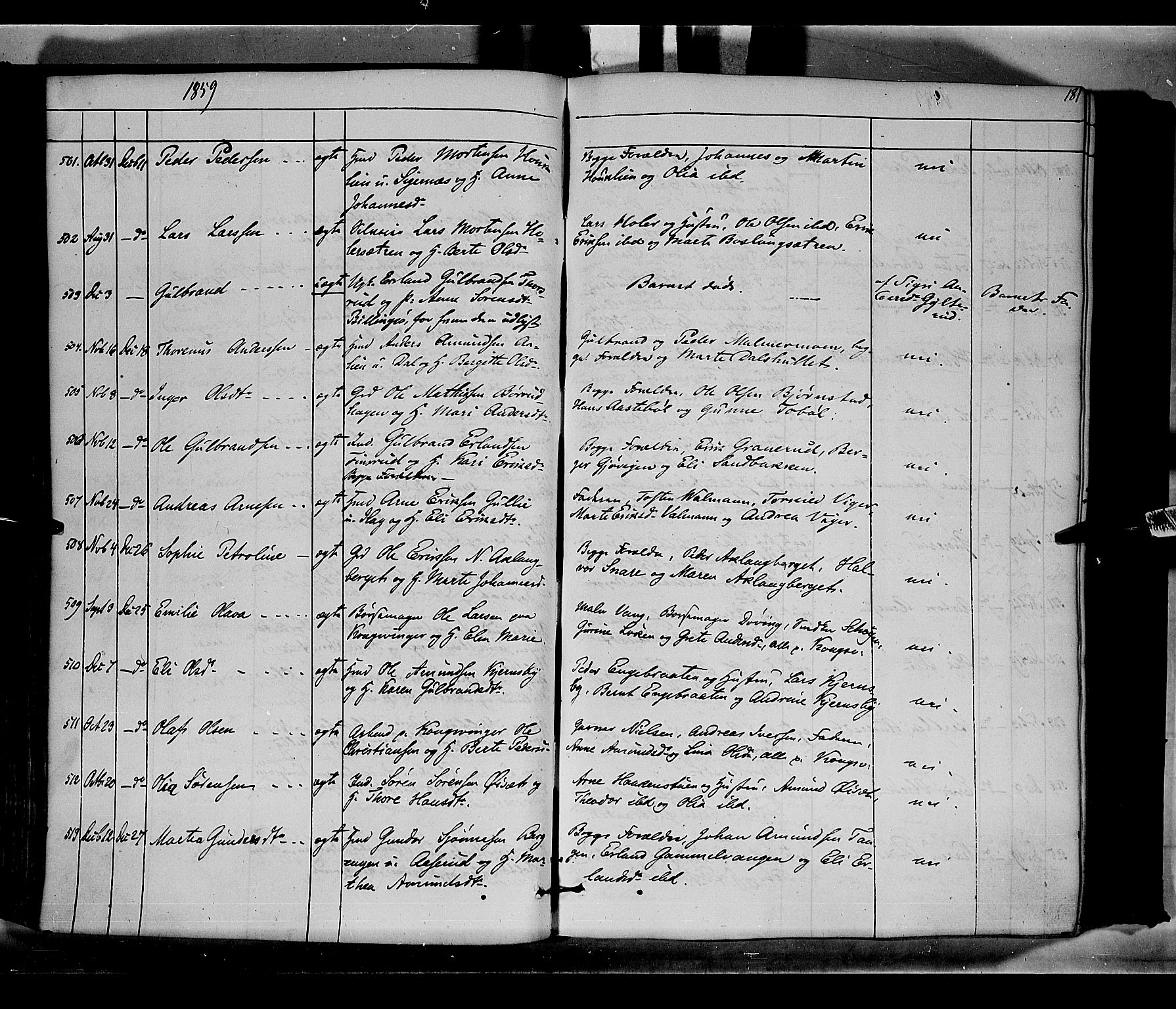 Vinger prestekontor, SAH/PREST-024/H/Ha/Haa/L0010: Parish register (official) no. 10, 1855-1861, p. 181