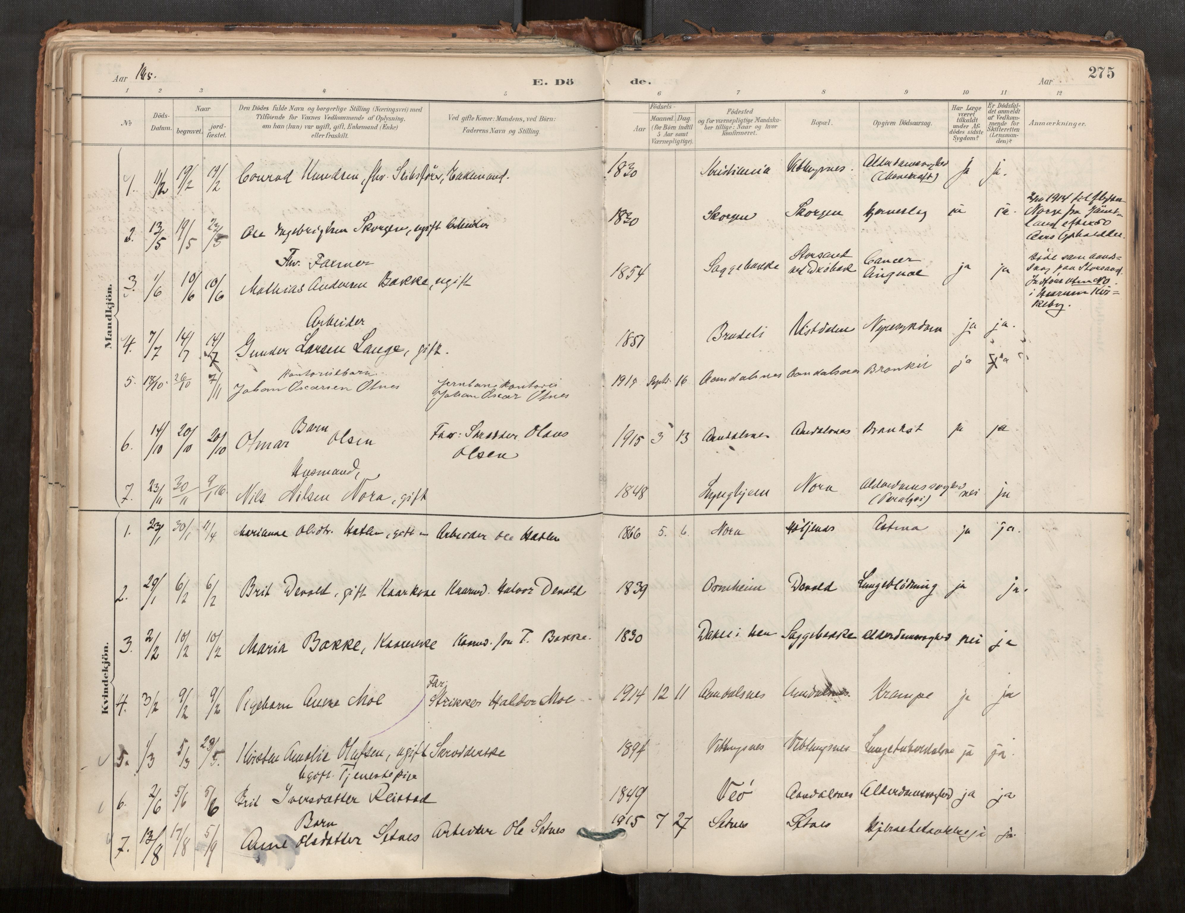 Ministerialprotokoller, klokkerbøker og fødselsregistre - Møre og Romsdal, AV/SAT-A-1454/544/L0585: Parish register (official) no. 544A06, 1887-1924, p. 275