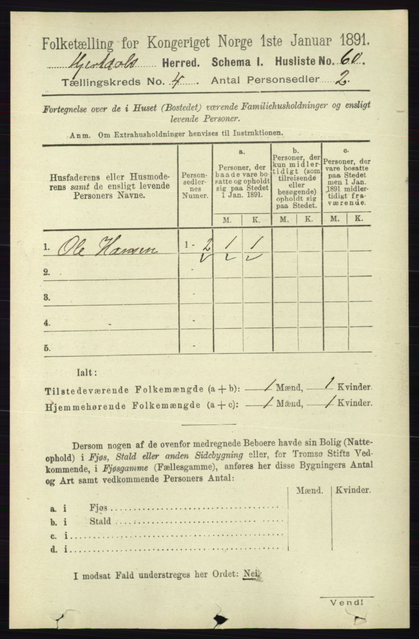 RA, 1891 census for 0827 Hjartdal, 1891, p. 1390