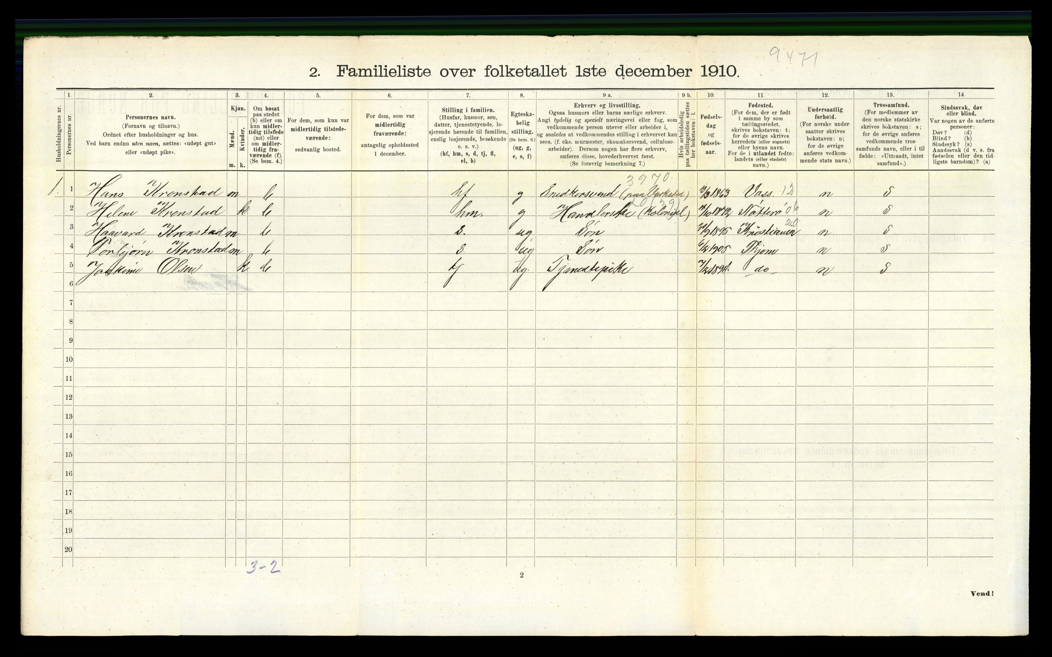 RA, 1910 census for Trondheim, 1910, p. 11892