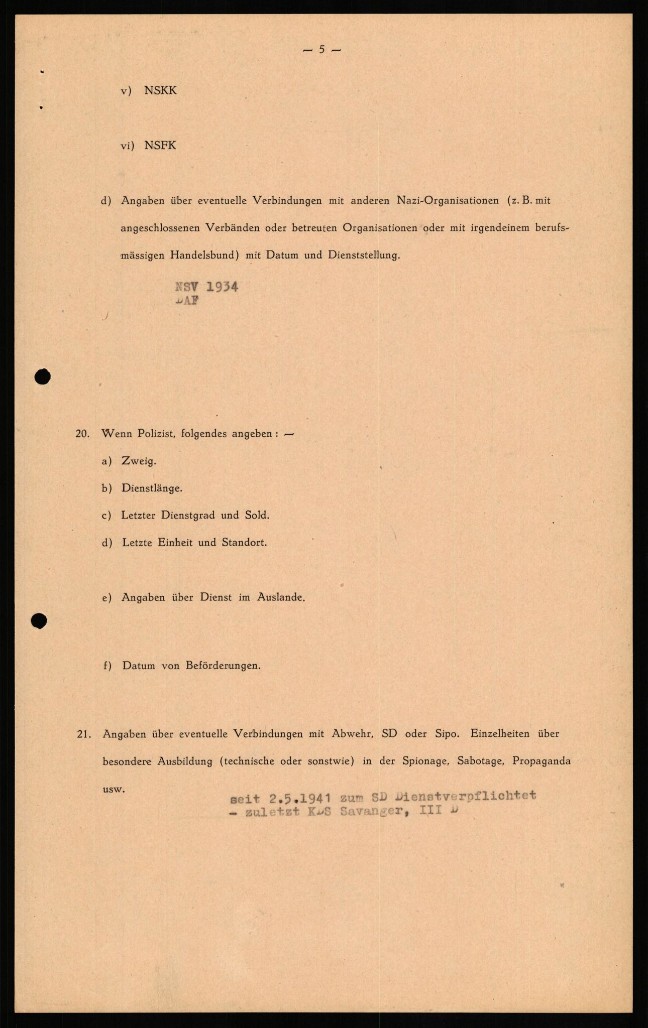 Forsvaret, Forsvarets overkommando II, RA/RAFA-3915/D/Db/L0020: CI Questionaires. Tyske okkupasjonsstyrker i Norge. Tyskere., 1945-1946, p. 170