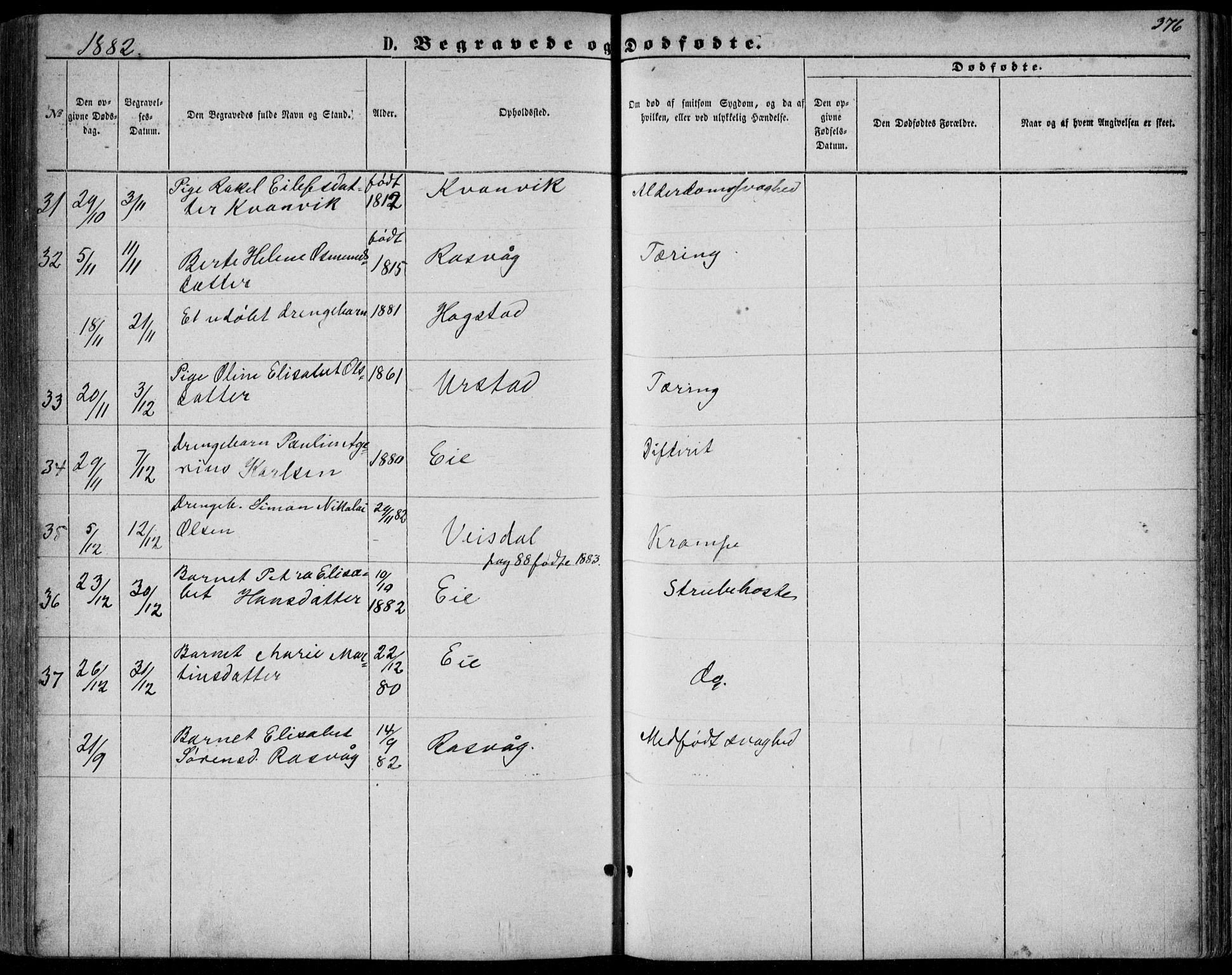 Flekkefjord sokneprestkontor, AV/SAK-1111-0012/F/Fb/Fbb/L0003: Parish register (copy) no. B 3, 1867-1889, p. 376