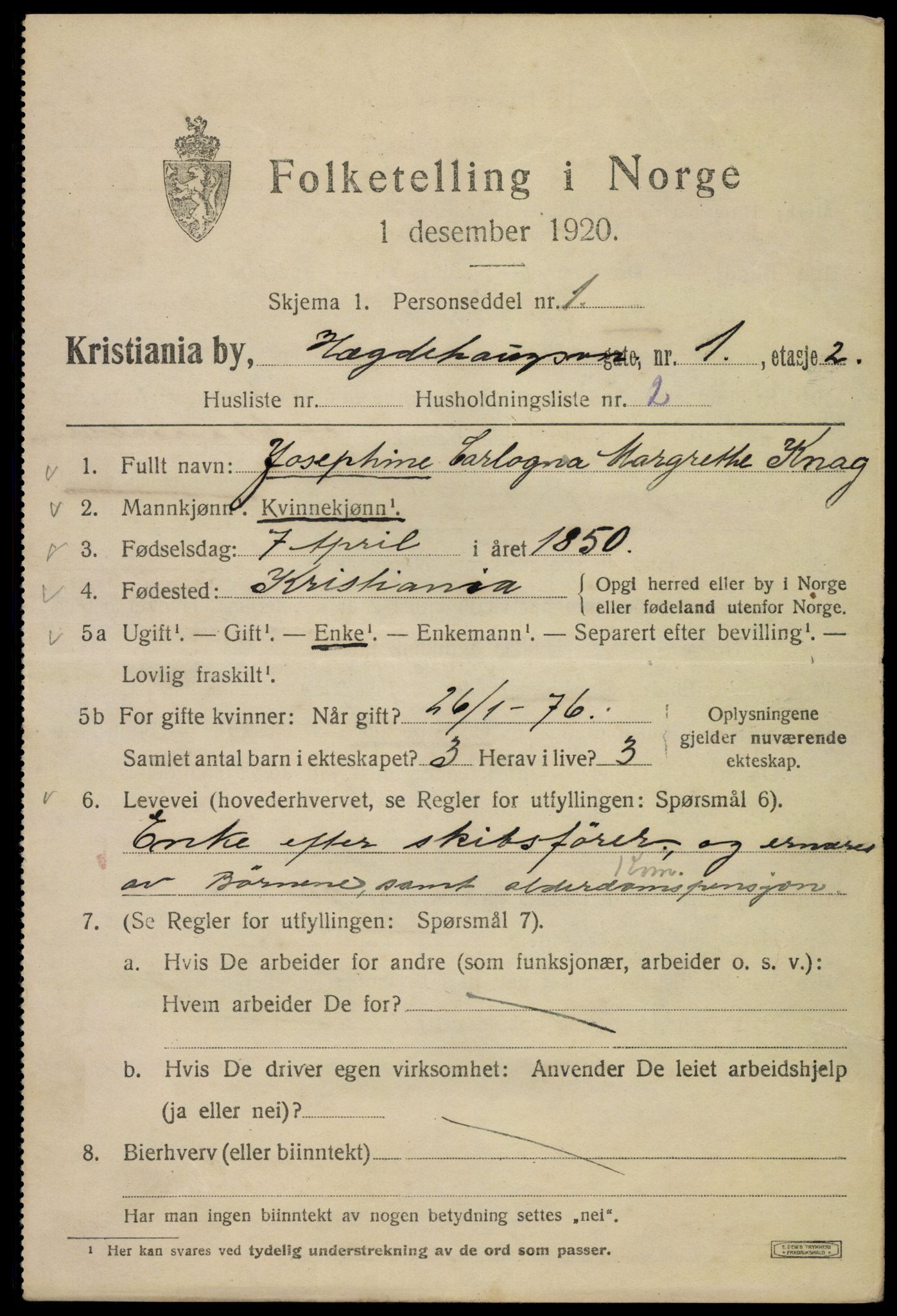 SAO, 1920 census for Kristiania, 1920, p. 302085