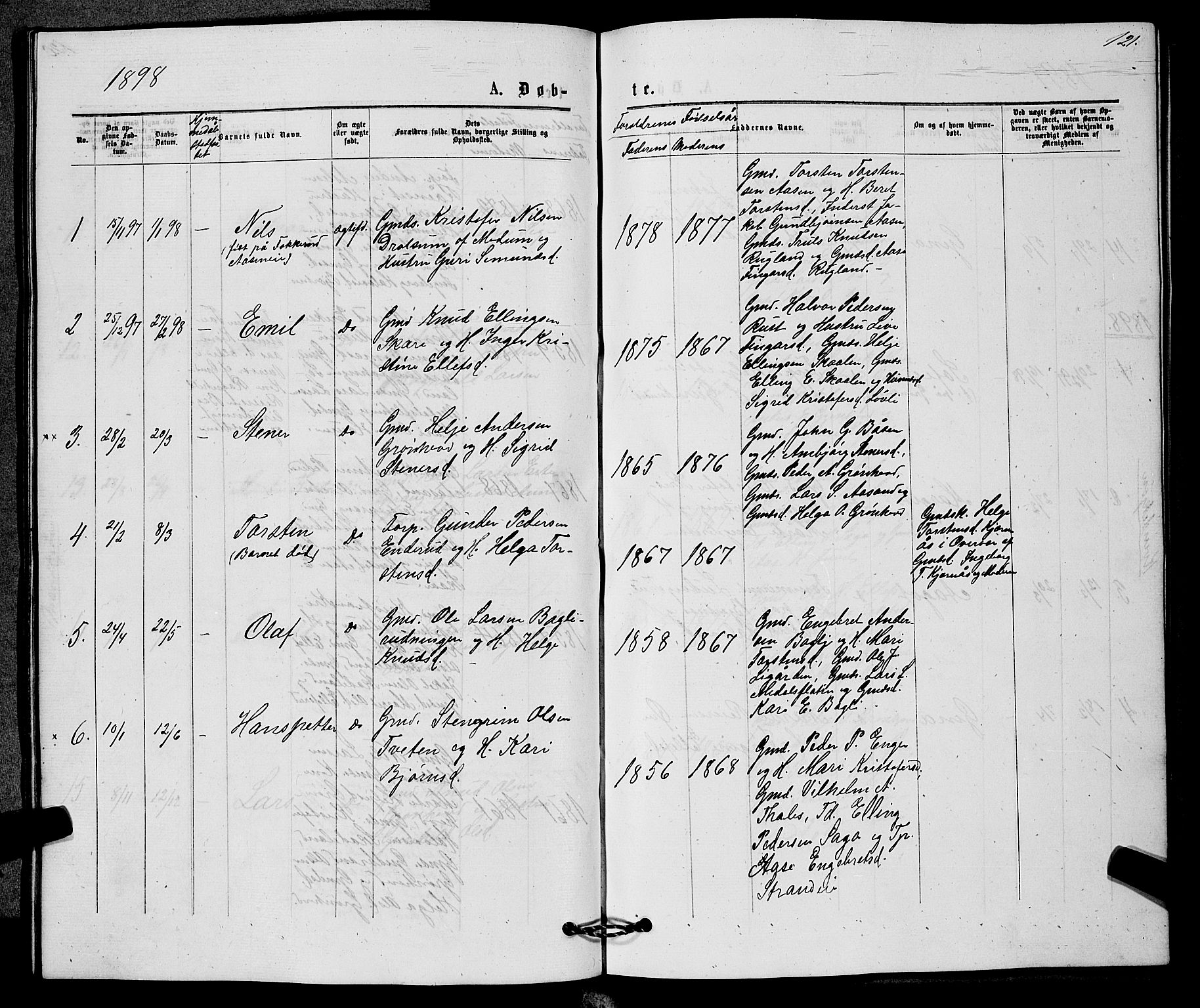 Sigdal kirkebøker, AV/SAKO-A-245/G/Gb/L0002: Parish register (copy) no. II 2, 1875-1900, p. 121