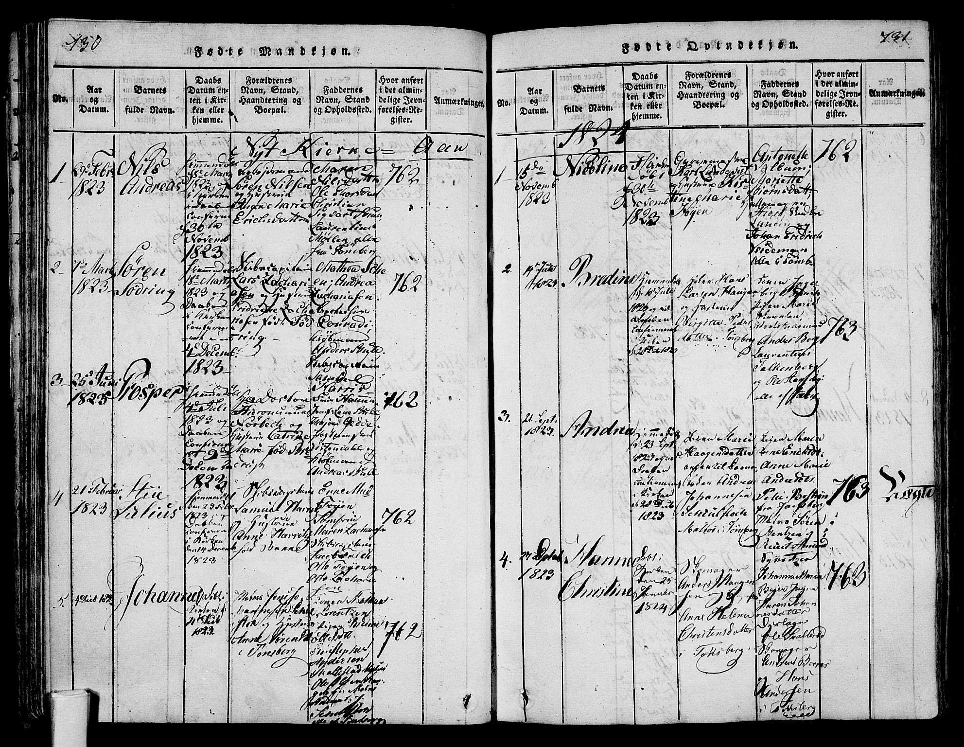 Tønsberg kirkebøker, AV/SAKO-A-330/F/Fa/L0004: Parish register (official) no. I 4, 1813-1826, p. 130-131