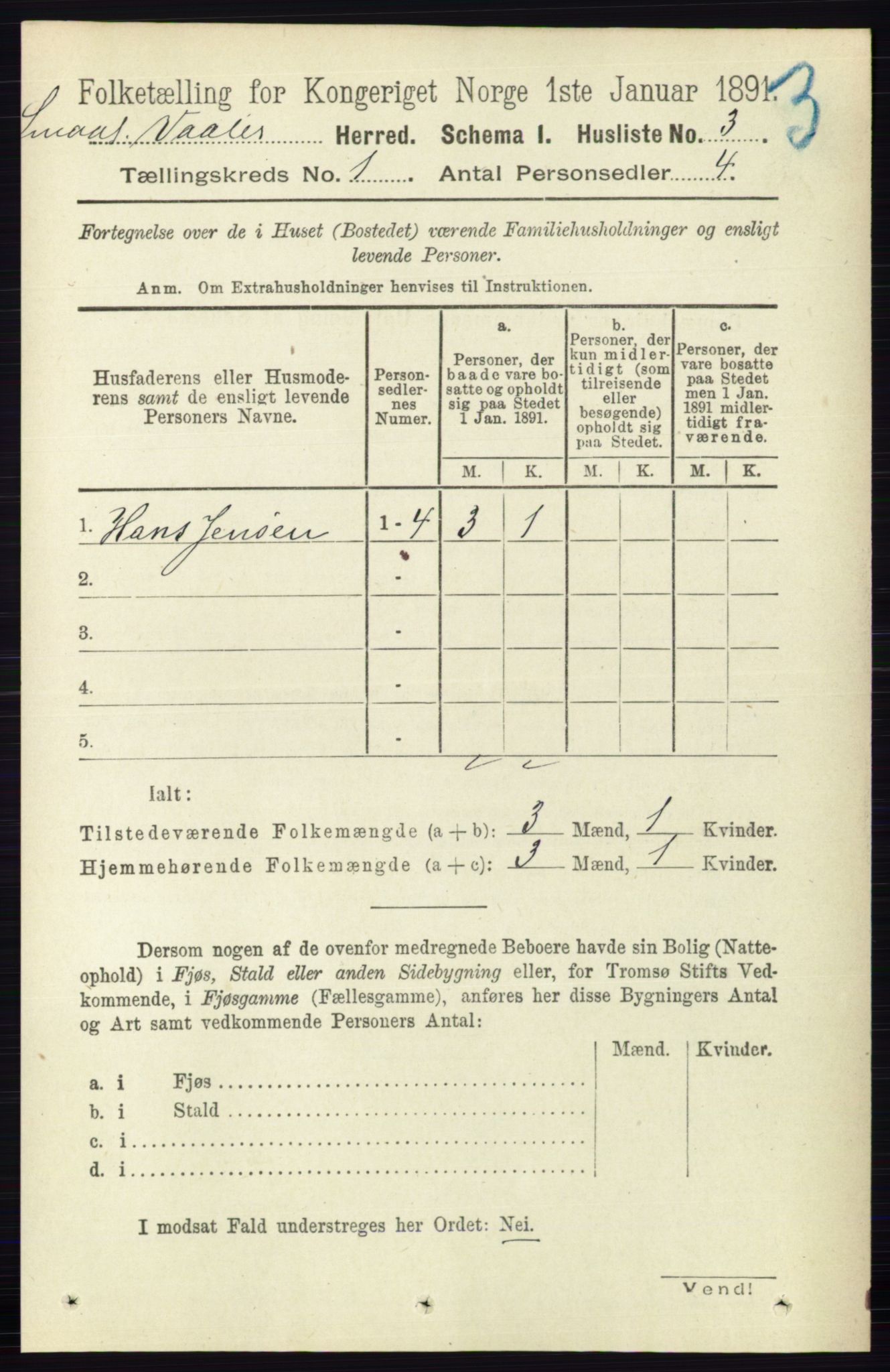 RA, 1891 census for 0137 Våler, 1891, p. 23