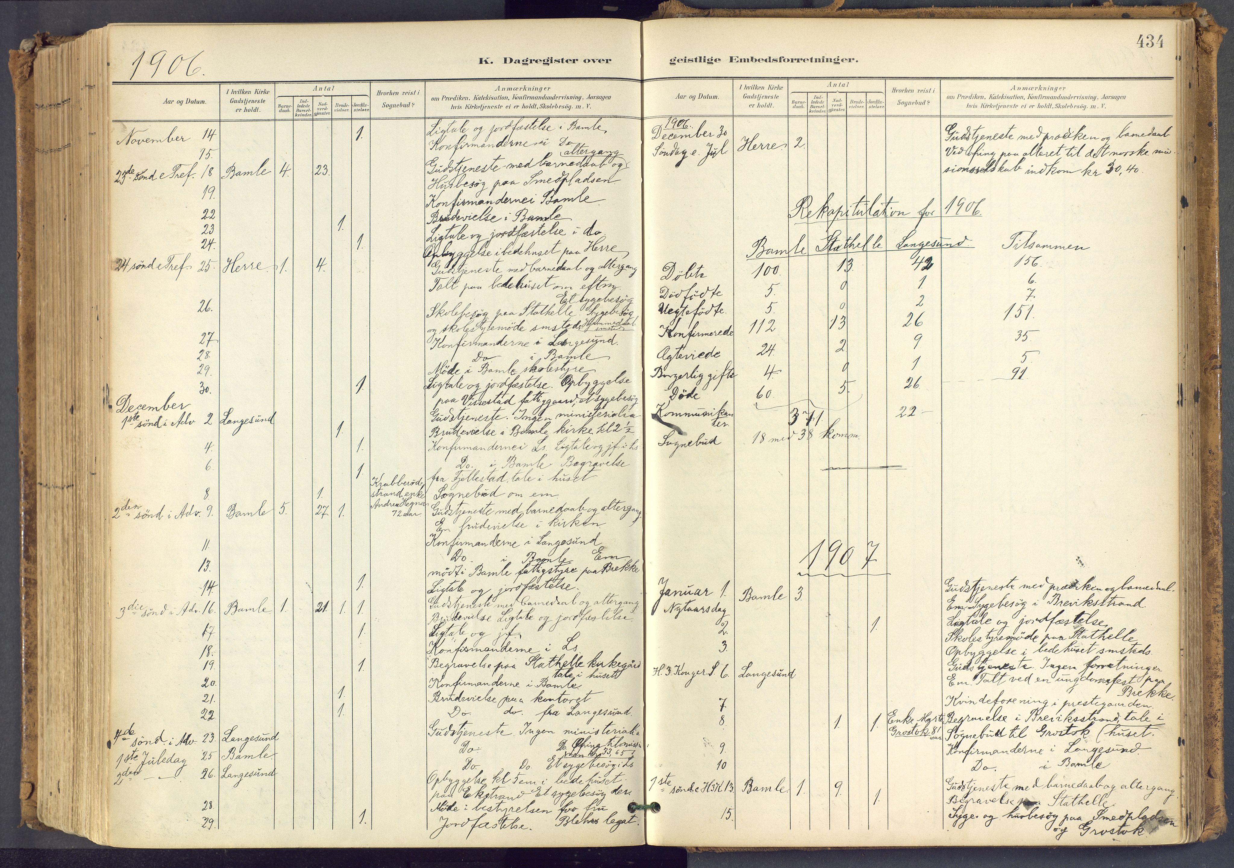 Bamble kirkebøker, SAKO/A-253/F/Fa/L0009: Parish register (official) no. I 9, 1901-1917, p. 434