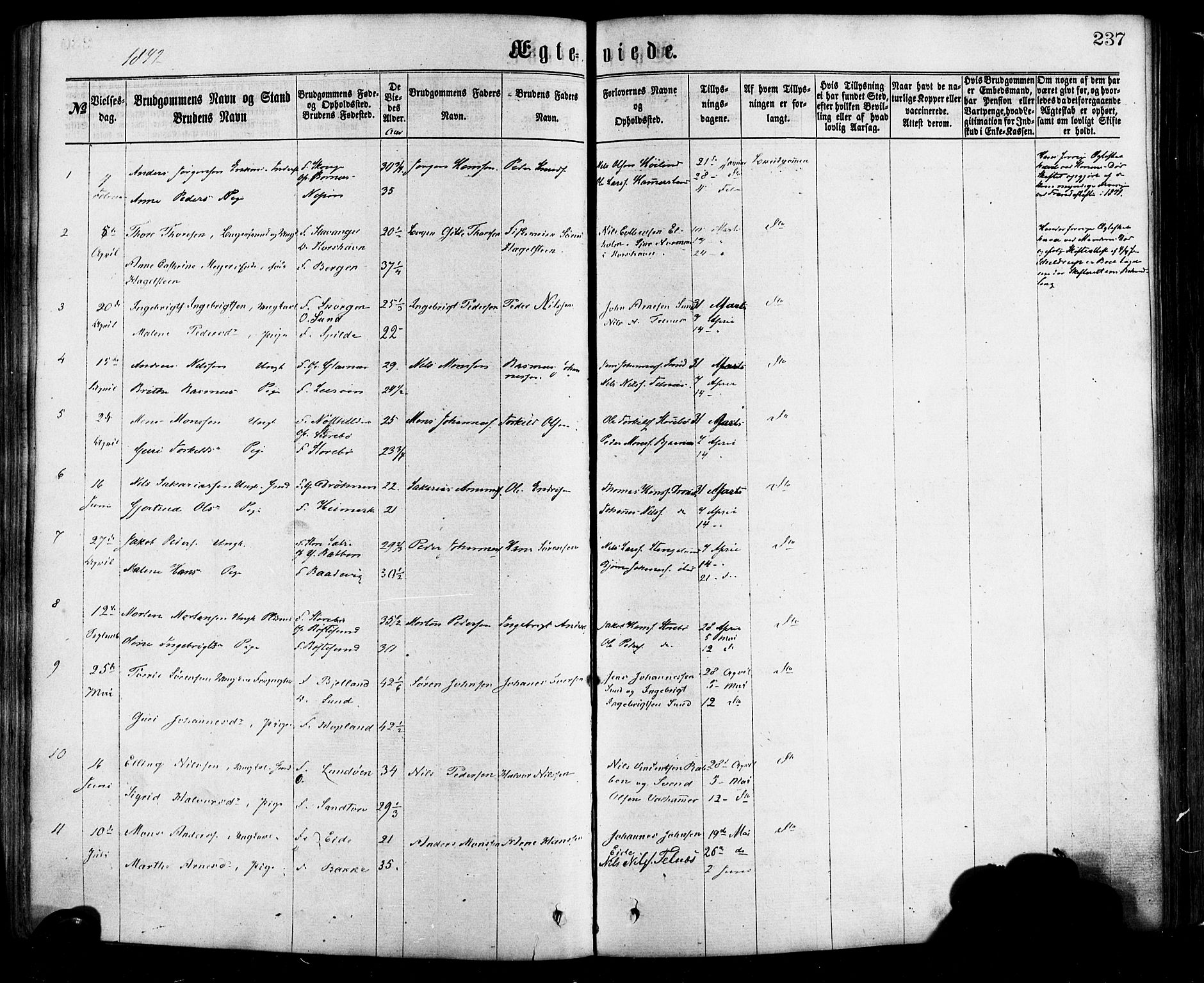 Sund sokneprestembete, AV/SAB-A-99930: Parish register (official) no. A 15, 1867-1881, p. 237
