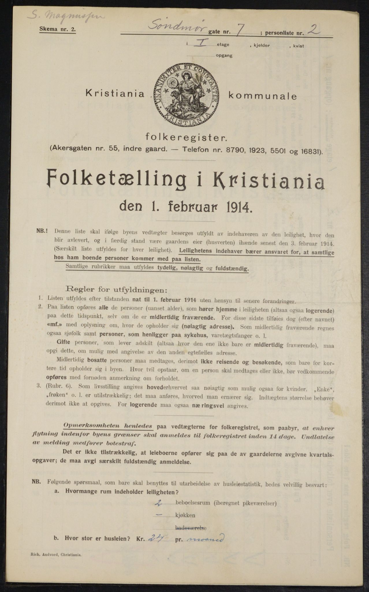 OBA, Municipal Census 1914 for Kristiania, 1914, p. 105442