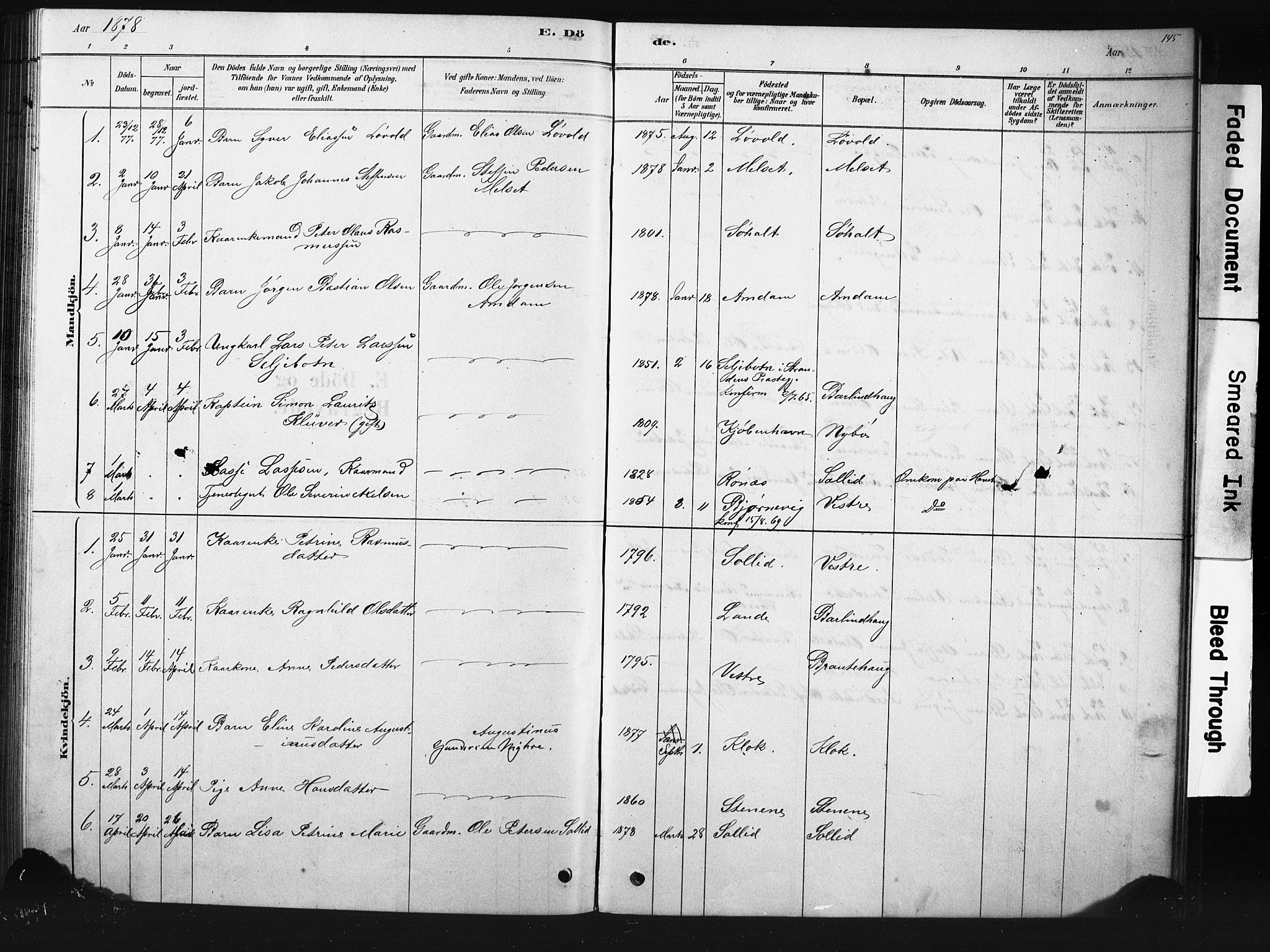 Ministerialprotokoller, klokkerbøker og fødselsregistre - Møre og Romsdal, AV/SAT-A-1454/522/L0326: Parish register (copy) no. 522C05, 1878-1890, p. 145