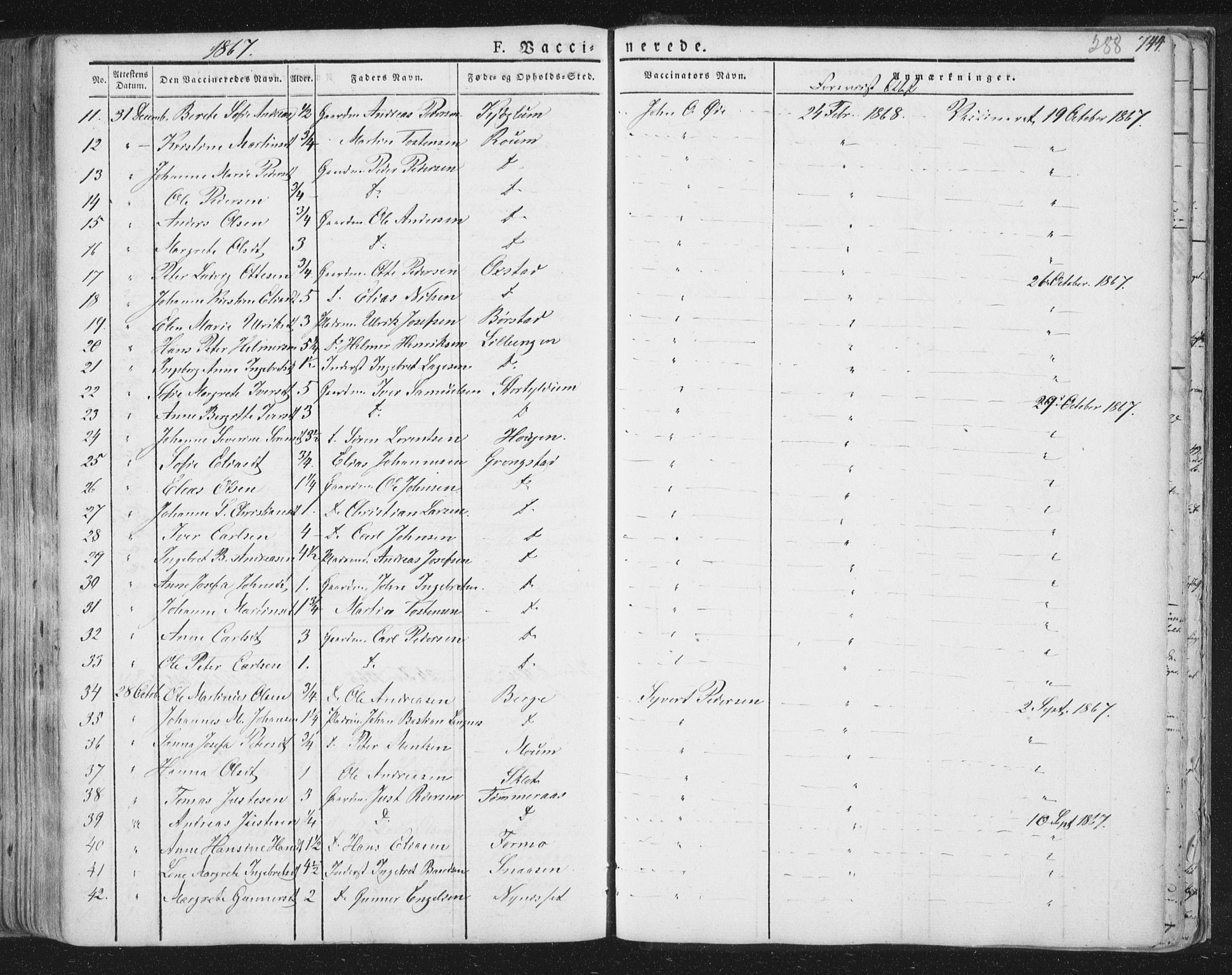 Ministerialprotokoller, klokkerbøker og fødselsregistre - Nord-Trøndelag, AV/SAT-A-1458/758/L0513: Parish register (official) no. 758A02 /1, 1839-1868, p. 288