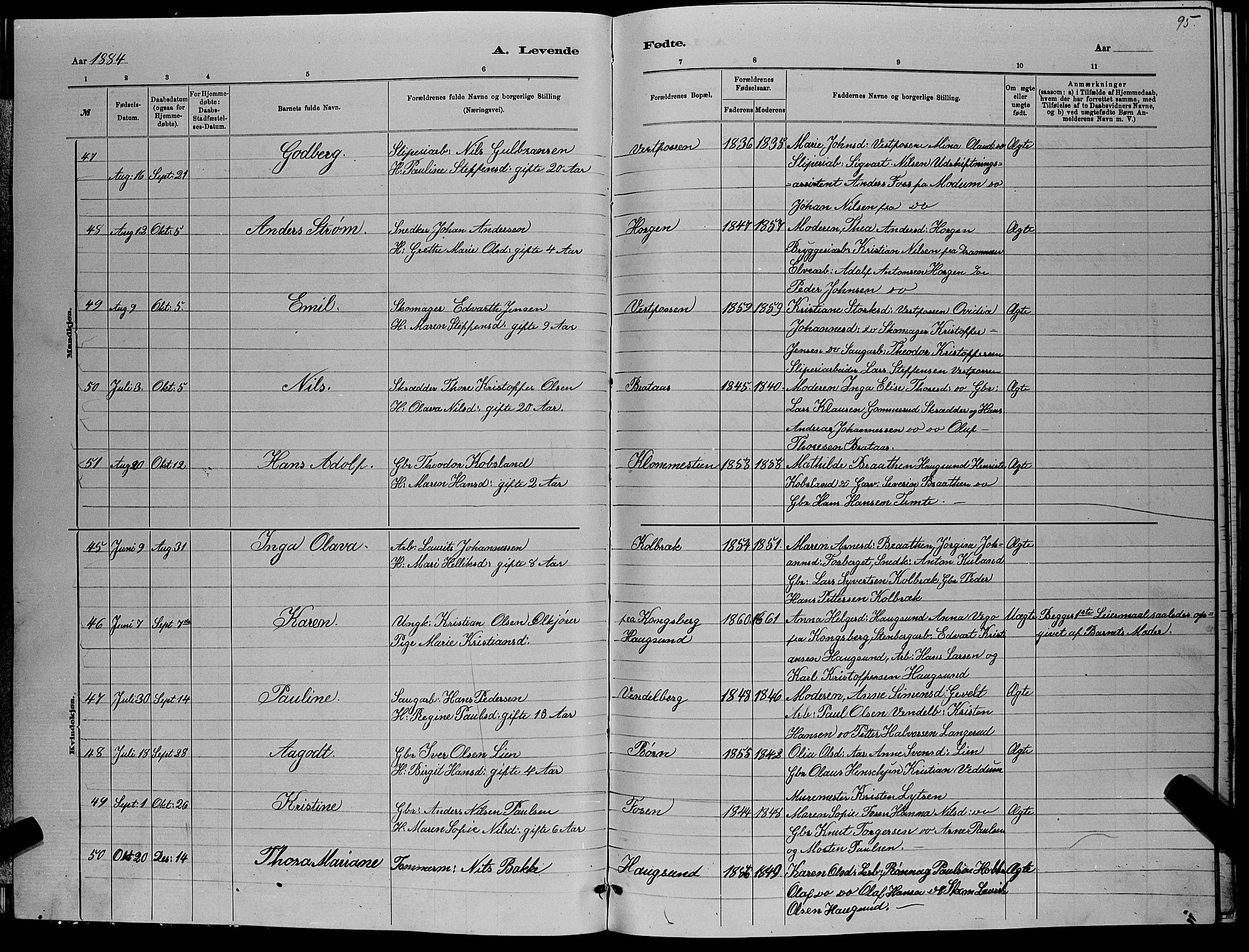 Eiker kirkebøker, AV/SAKO-A-4/G/Ga/L0005: Parish register (copy) no. I 5, 1878-1887, p. 95
